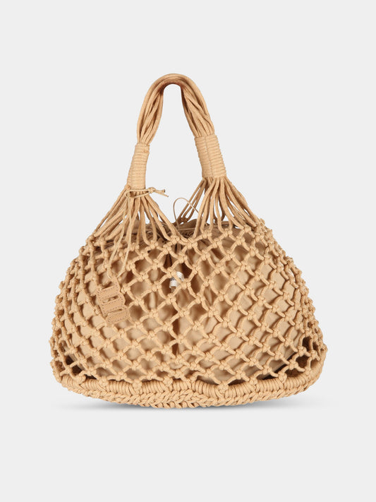 Borsa beige da spiaggia da donna con patch logato,Matineè,MOD. BAG MEDIUM SAC DE PLAGE RAME