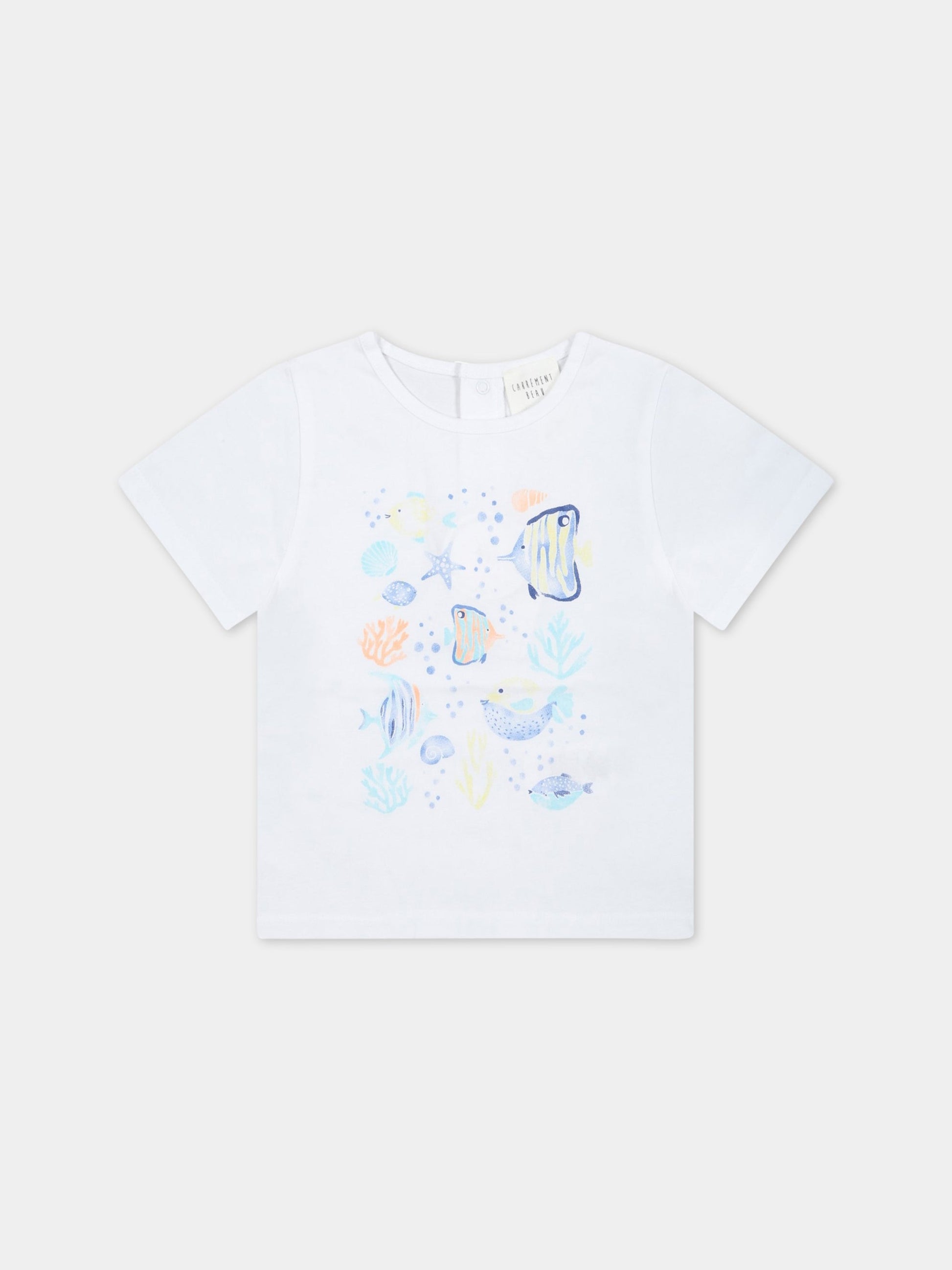 T-shirt bianca per neonato con stampa marina,Carrement Beau,Y05249 10P