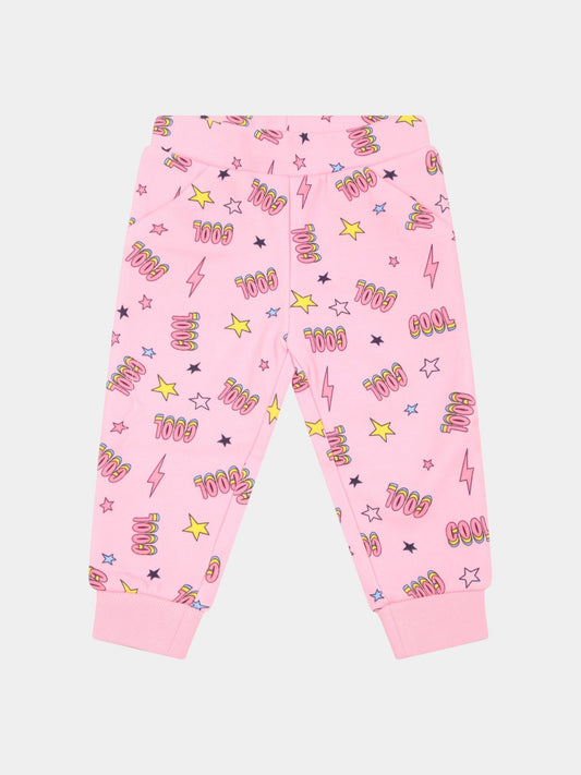 Pantaloni da tuta rosa per neonata con saette e stelle,Billieblush,U04239 465