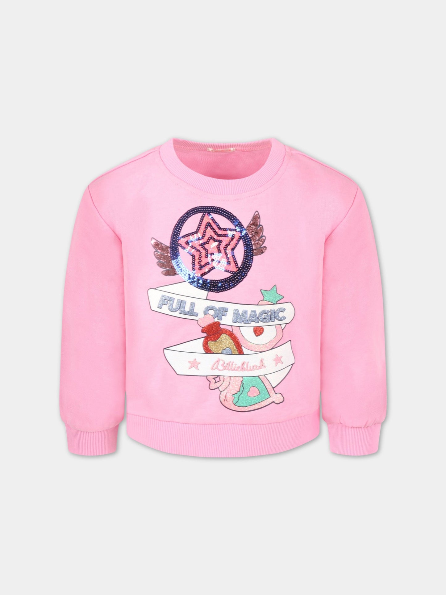 Felpa rosa per bambina con logo e strass,Billieblush,U15911 465