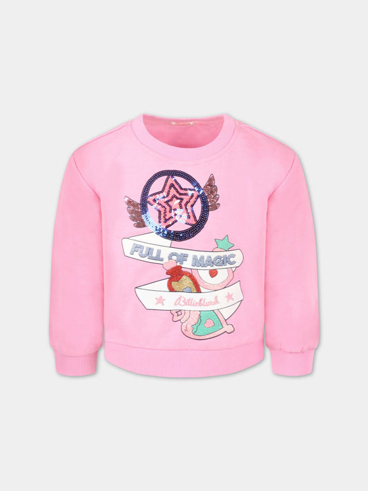 Felpa rosa per bambina con logo e strass,Billieblush,U15911 465