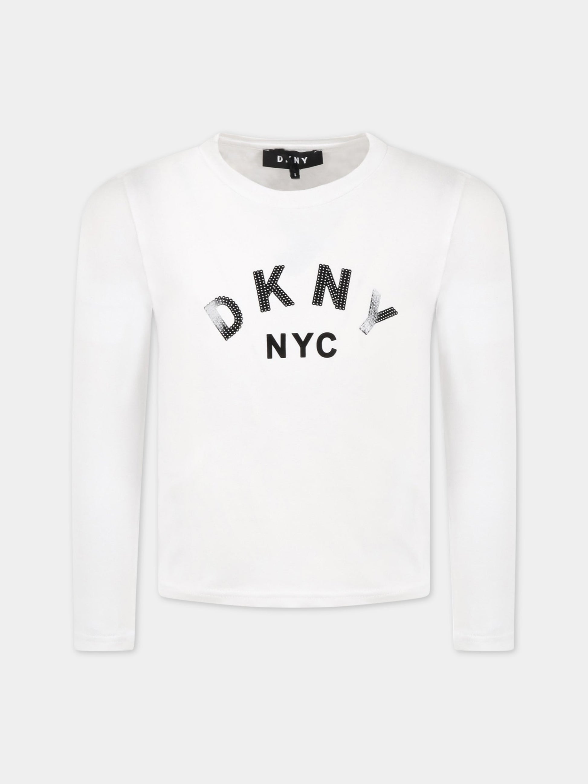 T-shirt bianca per bambina con logo nero,Dkny,D35R57 10B