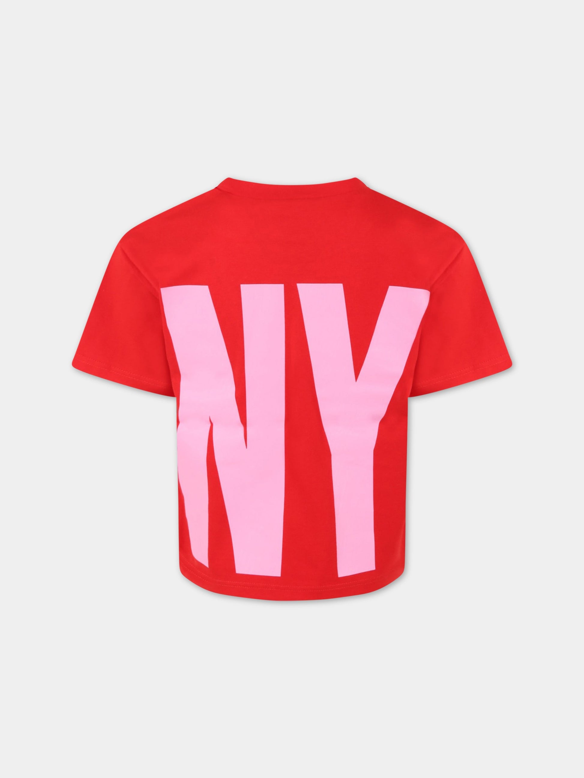 T-shirt rossa per bambina con logo rosa,Dkny,D35R61 991