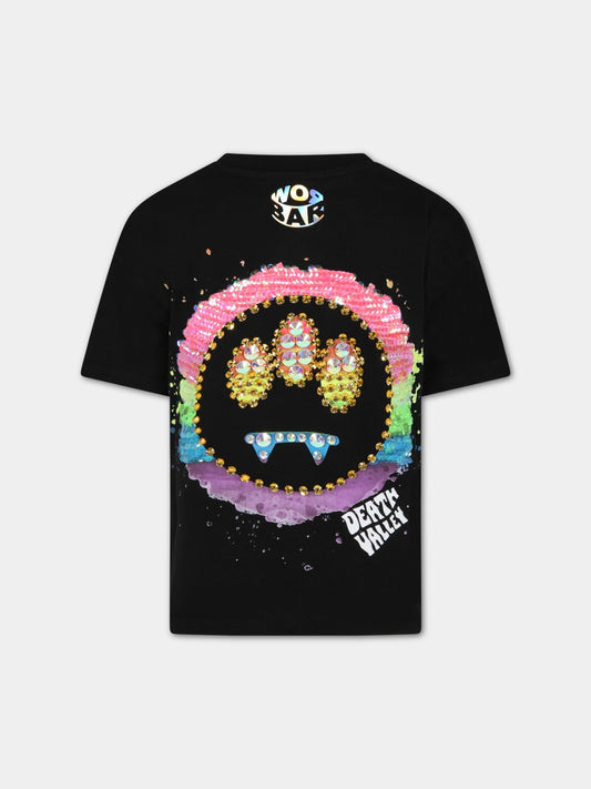 T-shirt nera per bambina con logo di paillettes,Barrow,031846 110