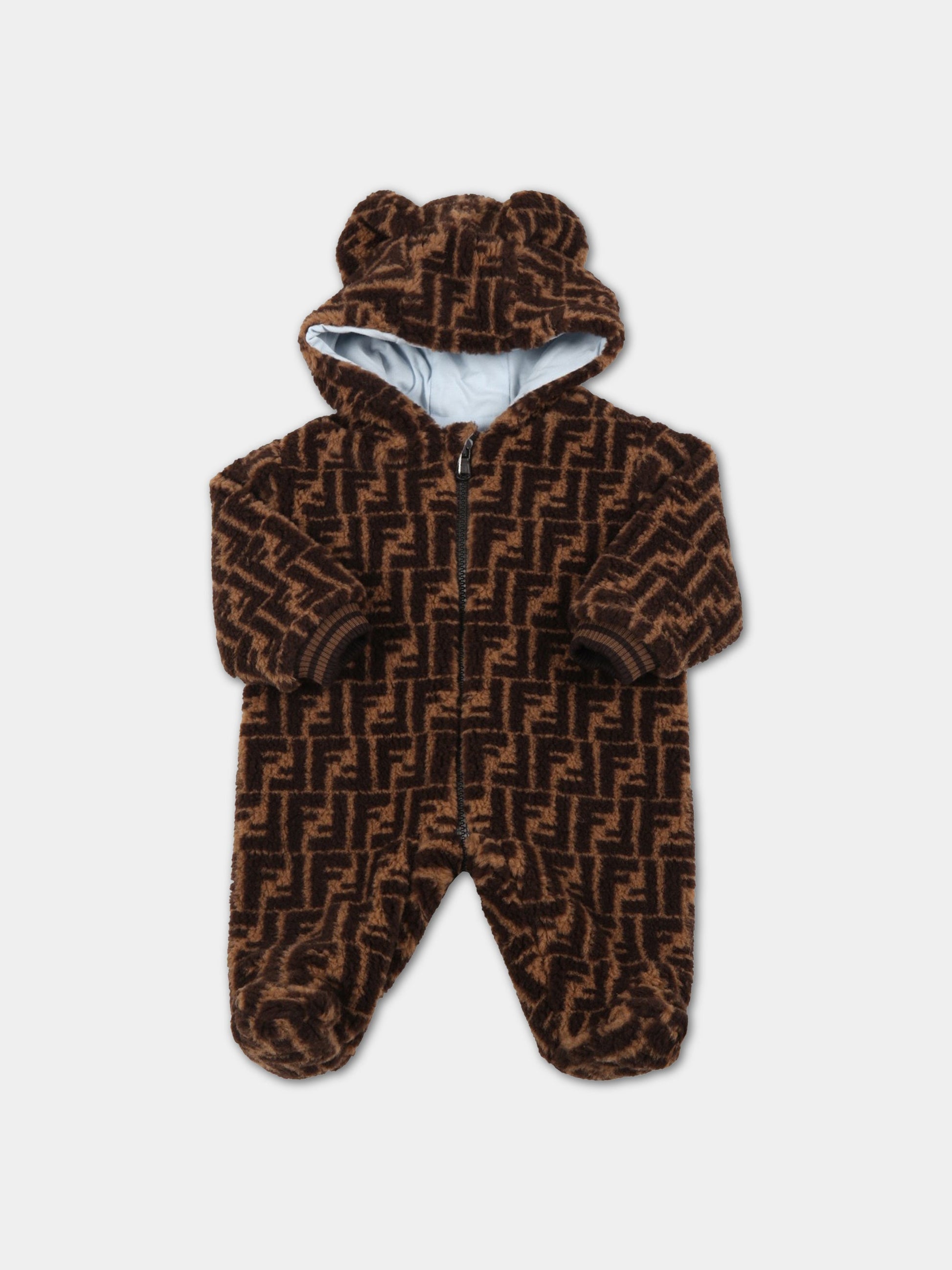 Tutina marrone per neonato con doppia FF,Fendi Kids,BUA061 AJ2M F15B6