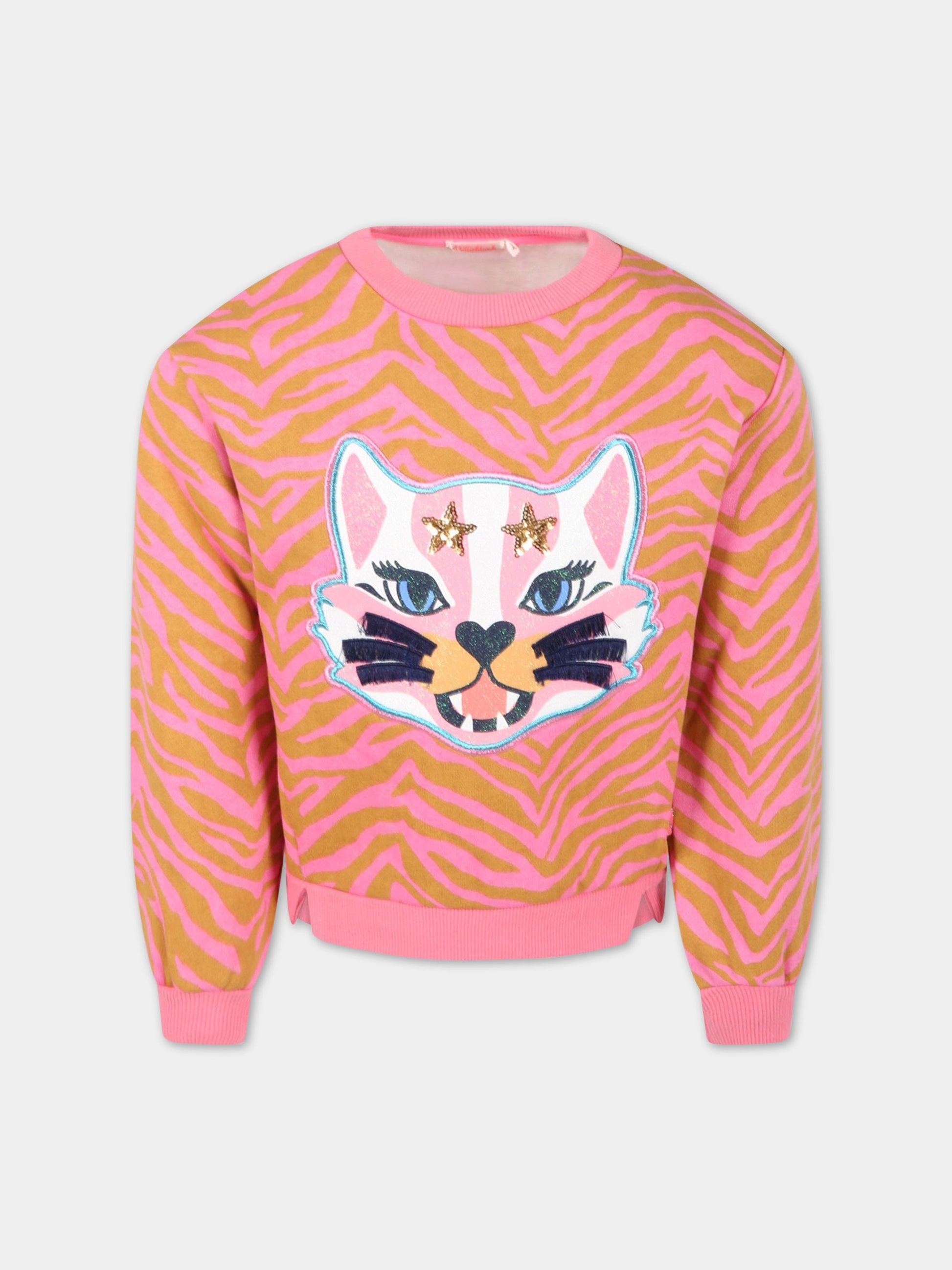 Felpa rosa per bambina con gatto,Billieblush,U15A29 44G