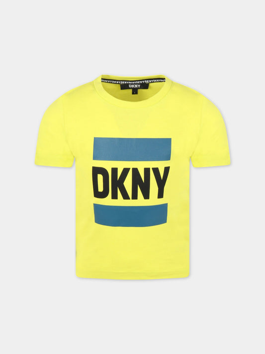 T-shirt gialla fluo per bambino con logo,Dkny,D25E09 612