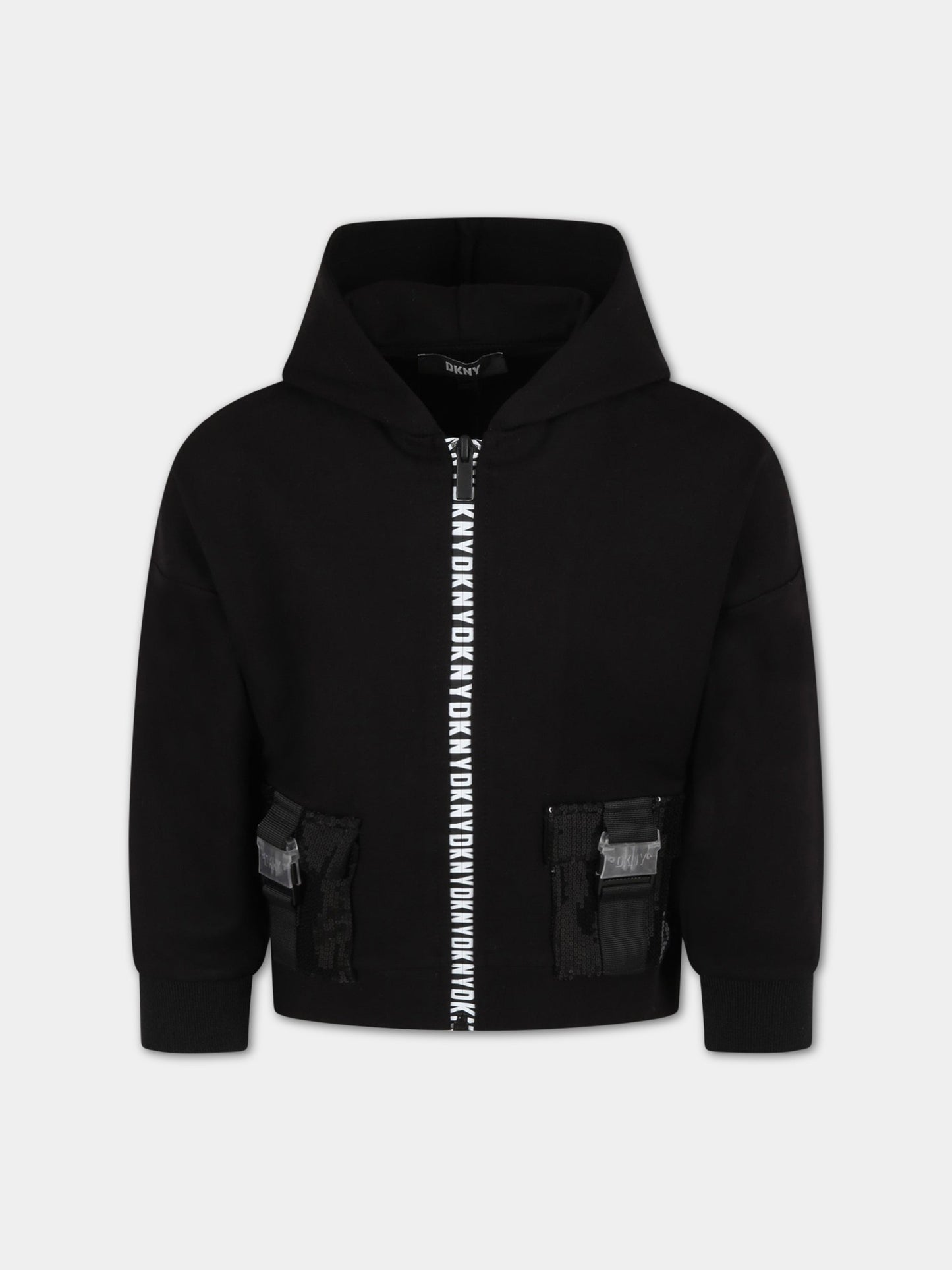 Felpa nera per bambina con loghi,Dkny,D35S57 09B