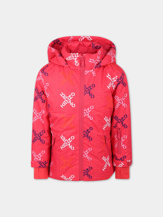 Piumino fucsia per bambina con loghi,Kenzo Kids,K16083 49F