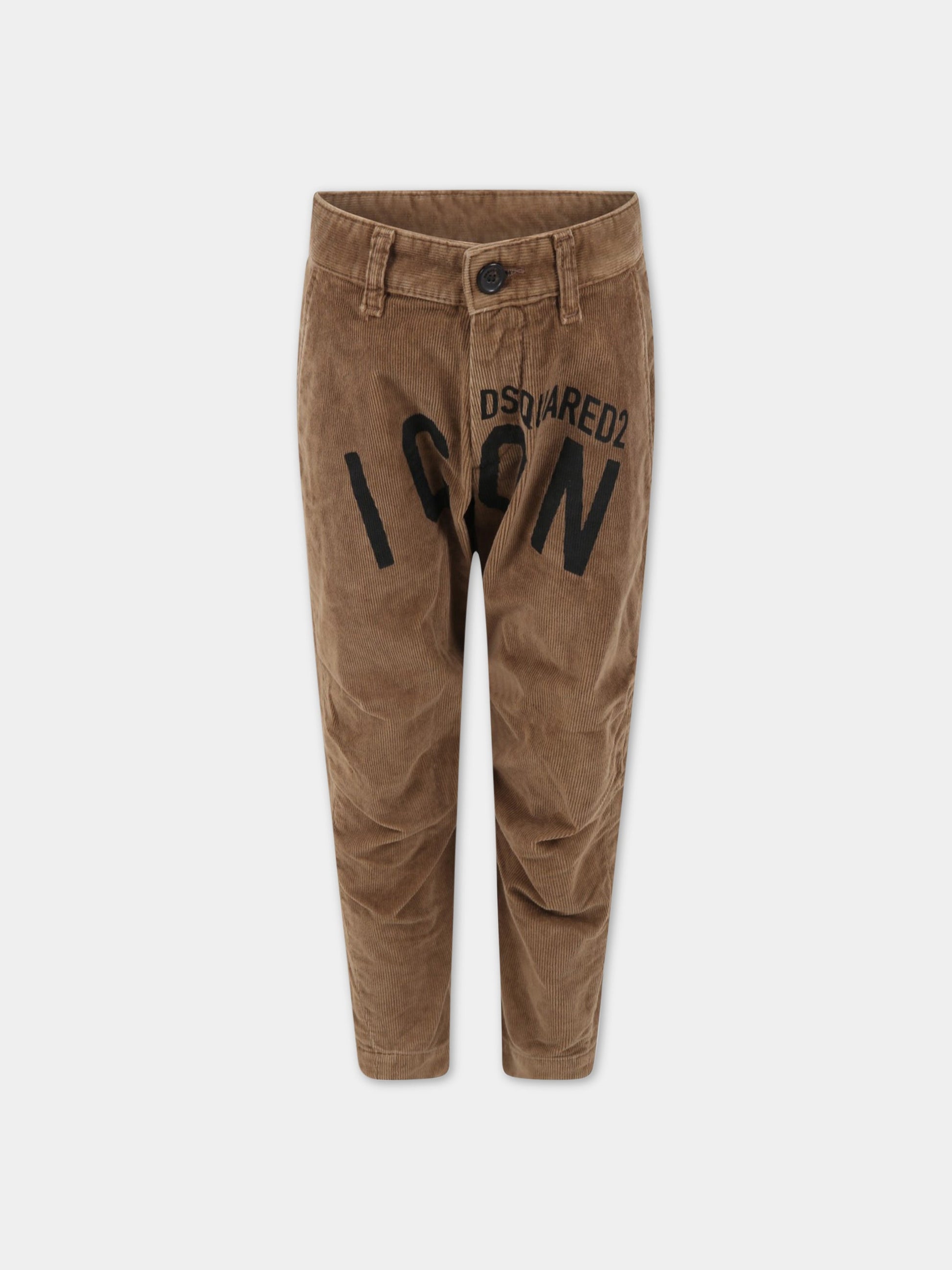 Pantaloni marroni per bambino con logo nero,Dsquared2,DQ1369 D0A1D DQ764
