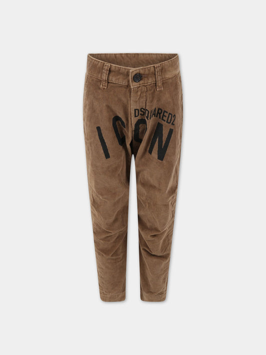 Pantaloni marroni per bambino con logo nero,Dsquared2,DQ1369 D0A1D DQ764