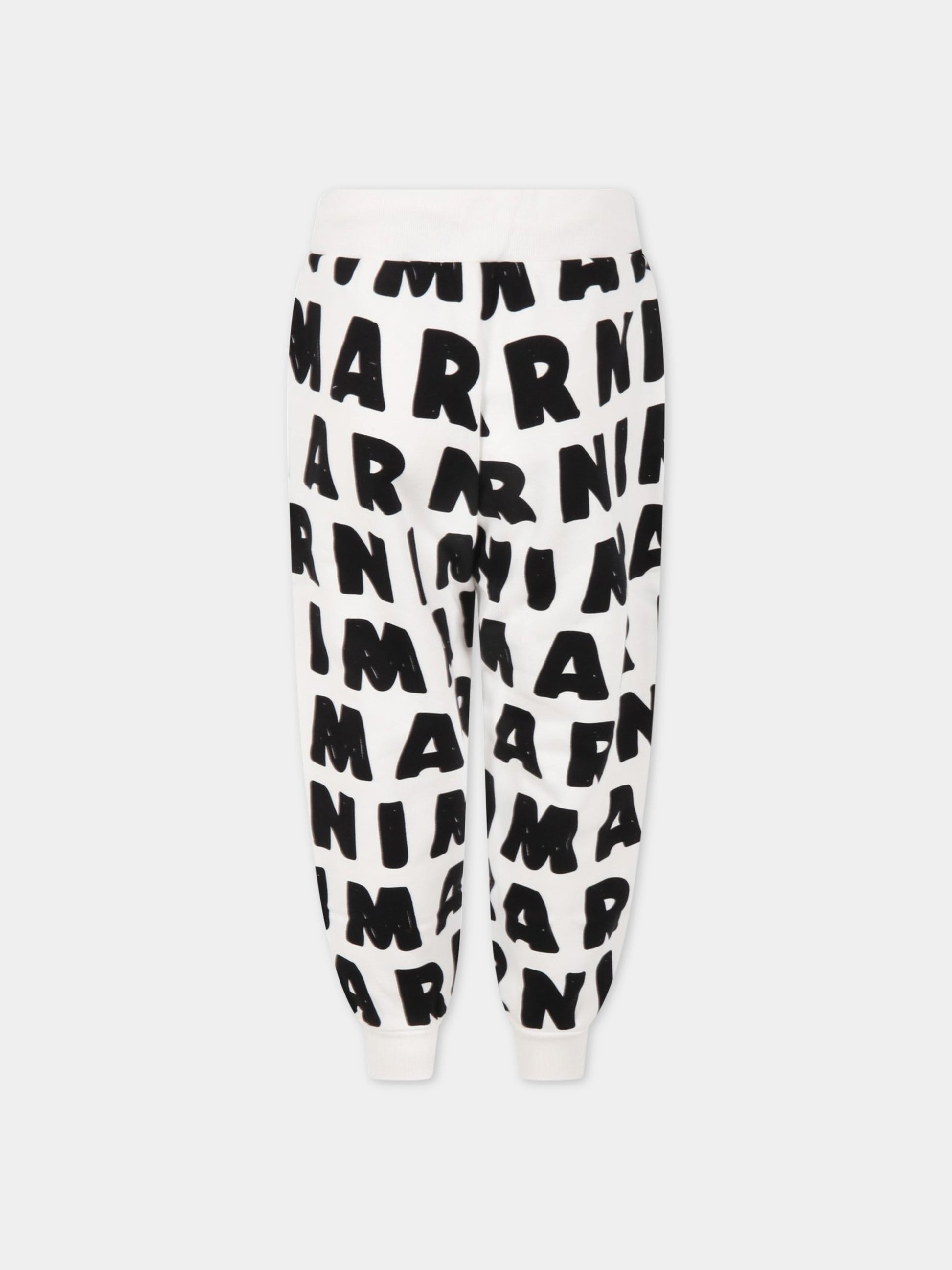 Pantalone bianco per bambini con logo nero all-over,Marni Kids,M00598 M00MW 0M108