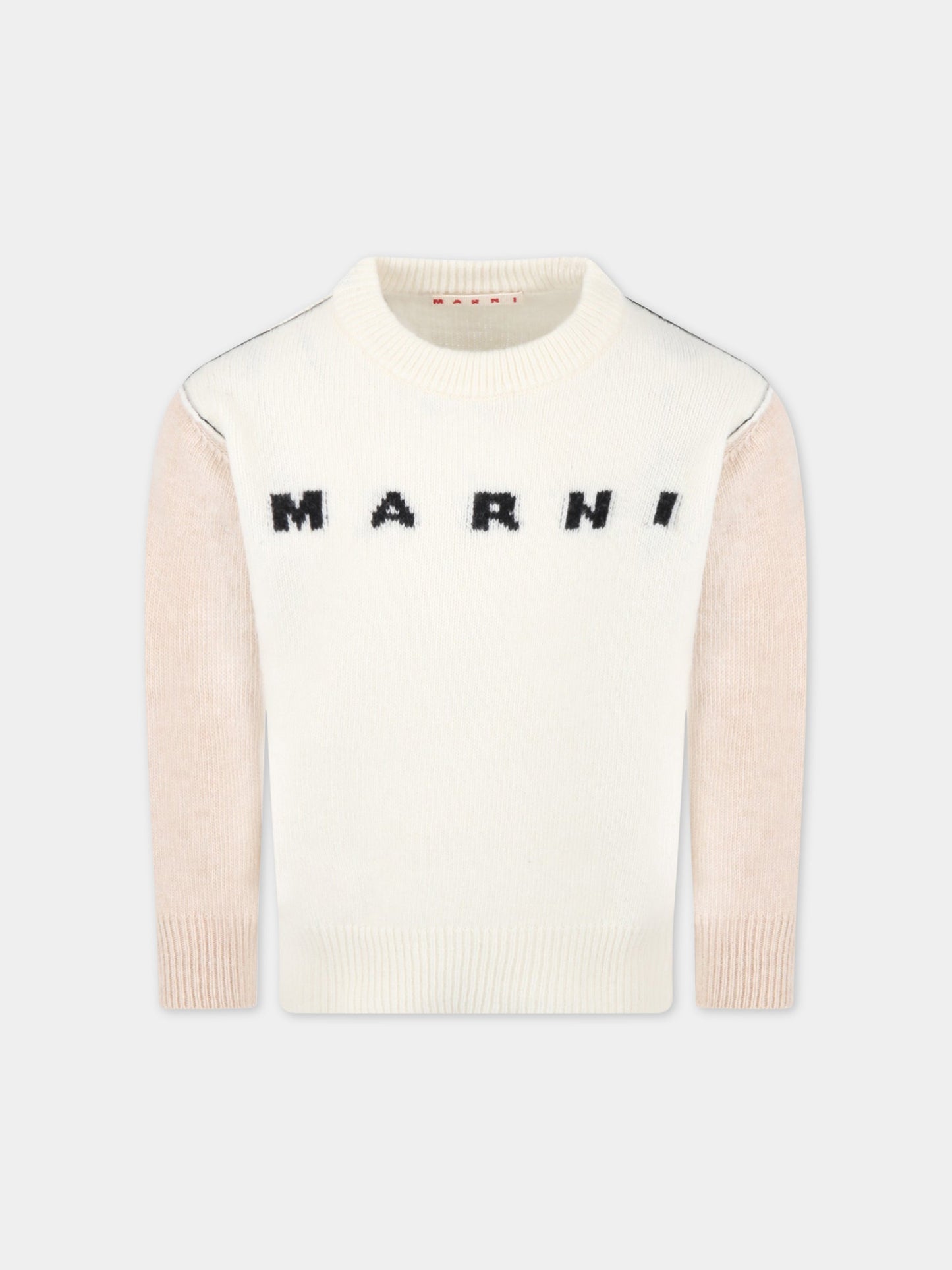 Maglione avorio per bambini con logo nero,Marni Kids,M00539 M00K4 0M101