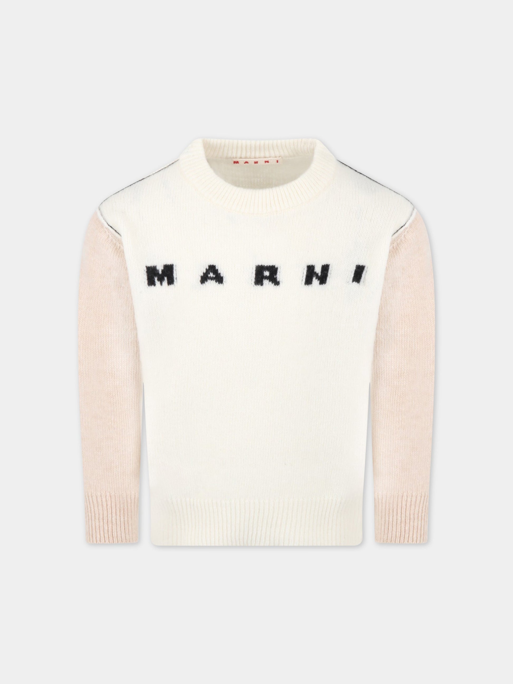 Maglione avorio per bambini con logo nero,Marni Kids,M00539 M00K4 0M101