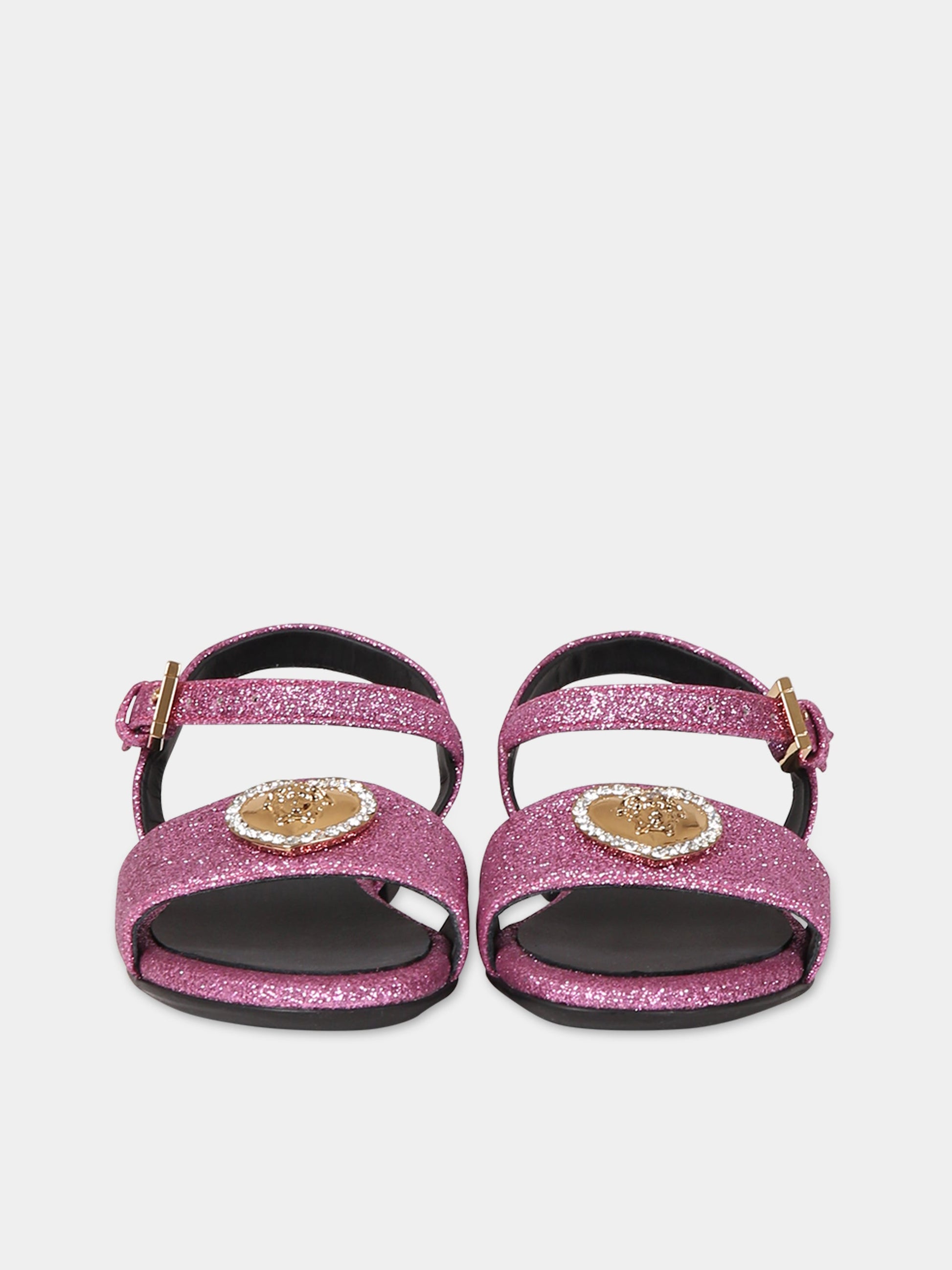 Sandali fucsia per bambina con Medusa e cristalli,Versace,1009663 1A04951 1P07V AY8412