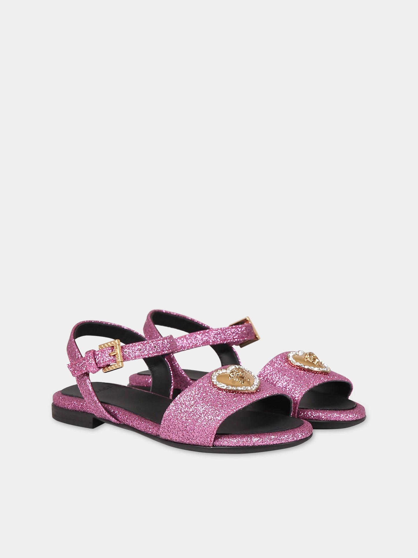 Sandali fucsia per bambina con Medusa e cristalli,Versace,1009663 1A04951 1P07V AY8412