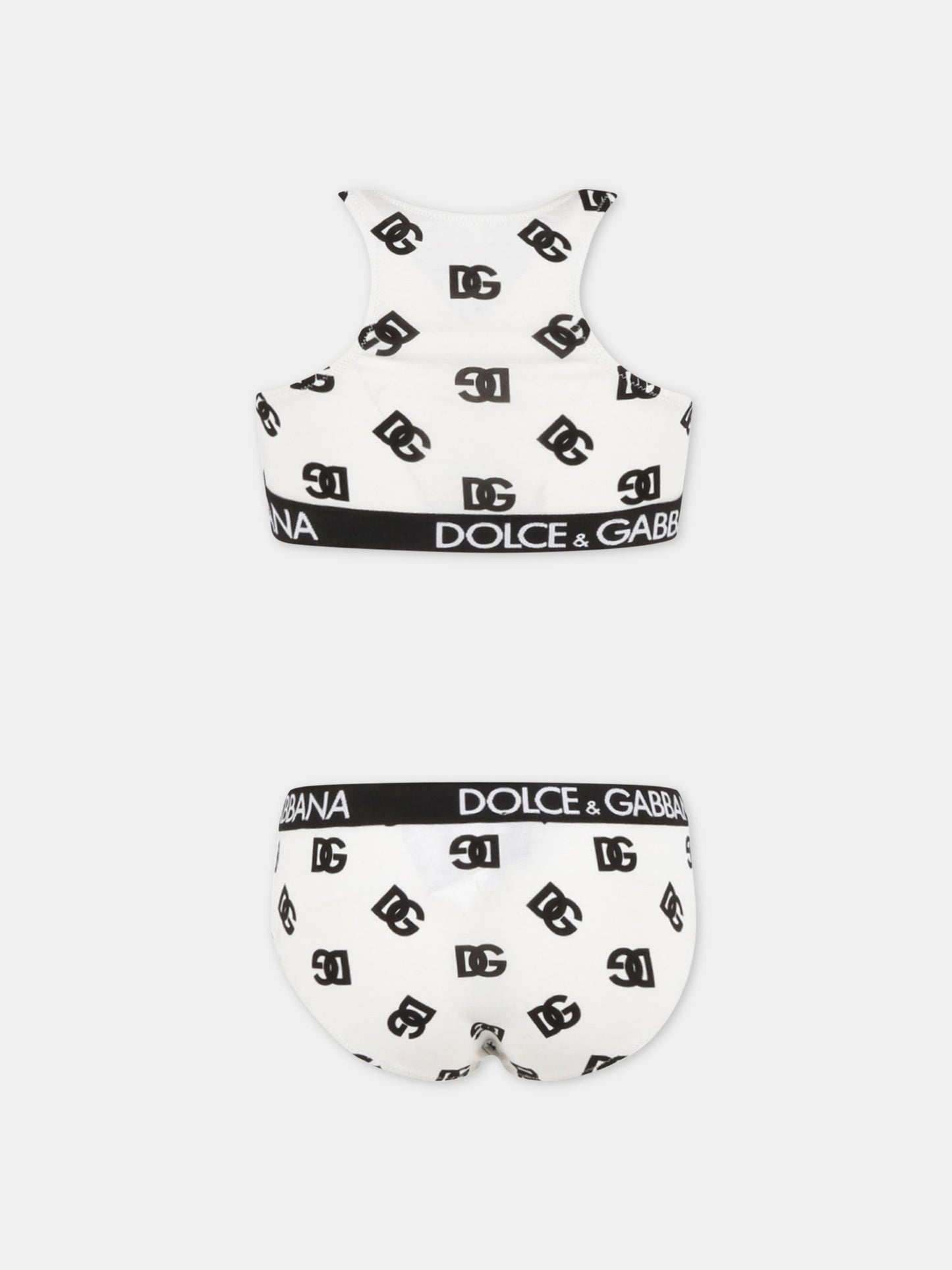 Set bianco per bambina con logo nero all-over,Dolce & Gabbana Kids,L5J713 FSG3K HAVEN