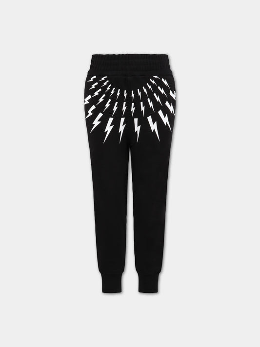Pantaloni neri da tuta per bambino con iconici fulmini e logo,Neil Barrett Kids,032287 110/09