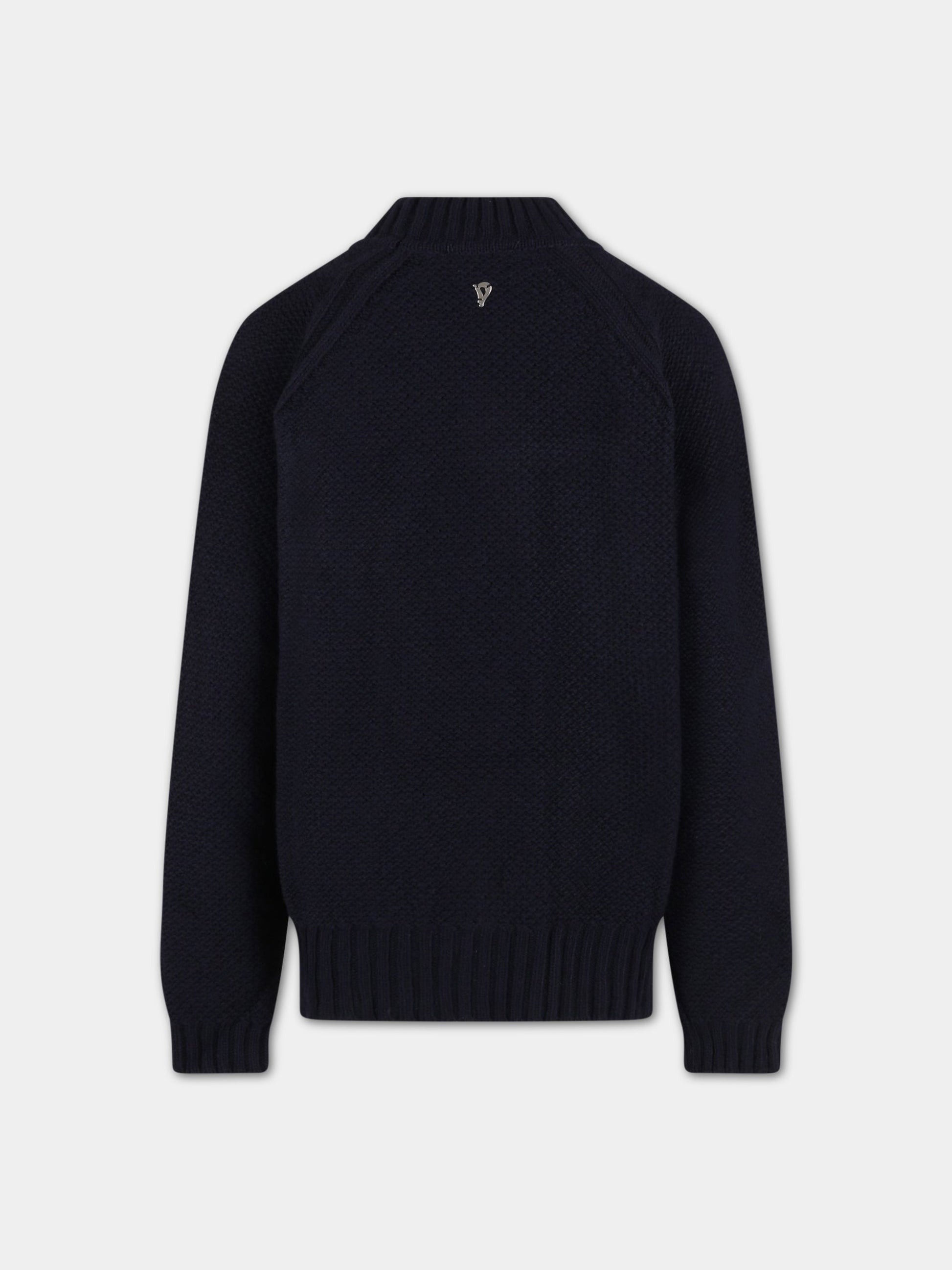 Maglione blu per bambina con patch logato,Dondup Kids,DFMA53C KD005 4004