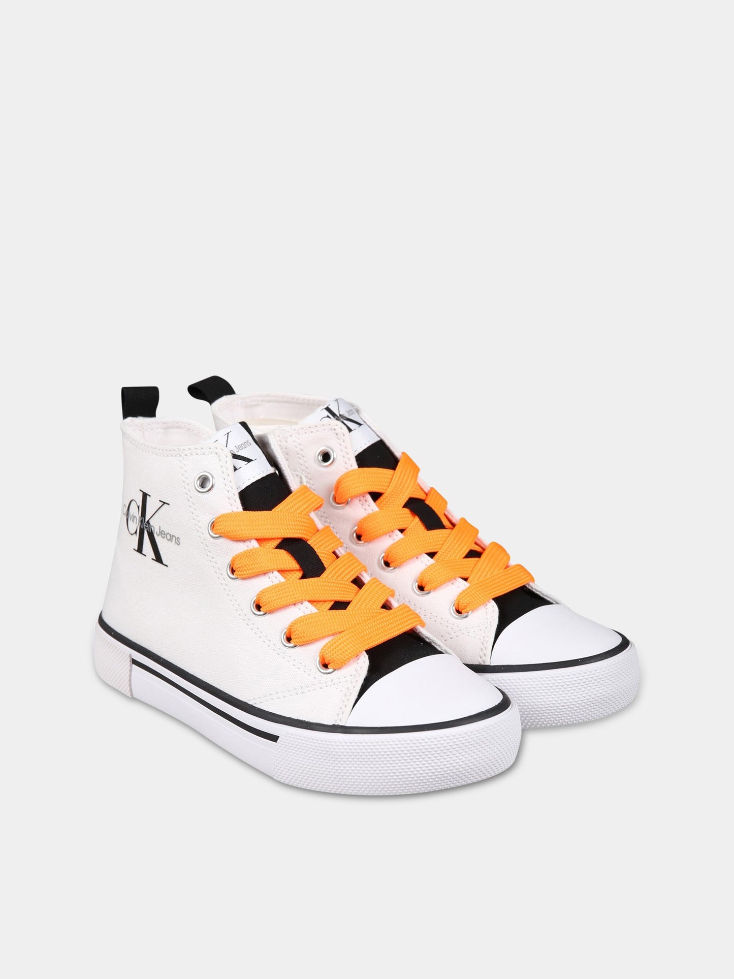 Sneakers bianche per bambini con logo,Calvin Klein Kids,V3X9 80569 0890X002