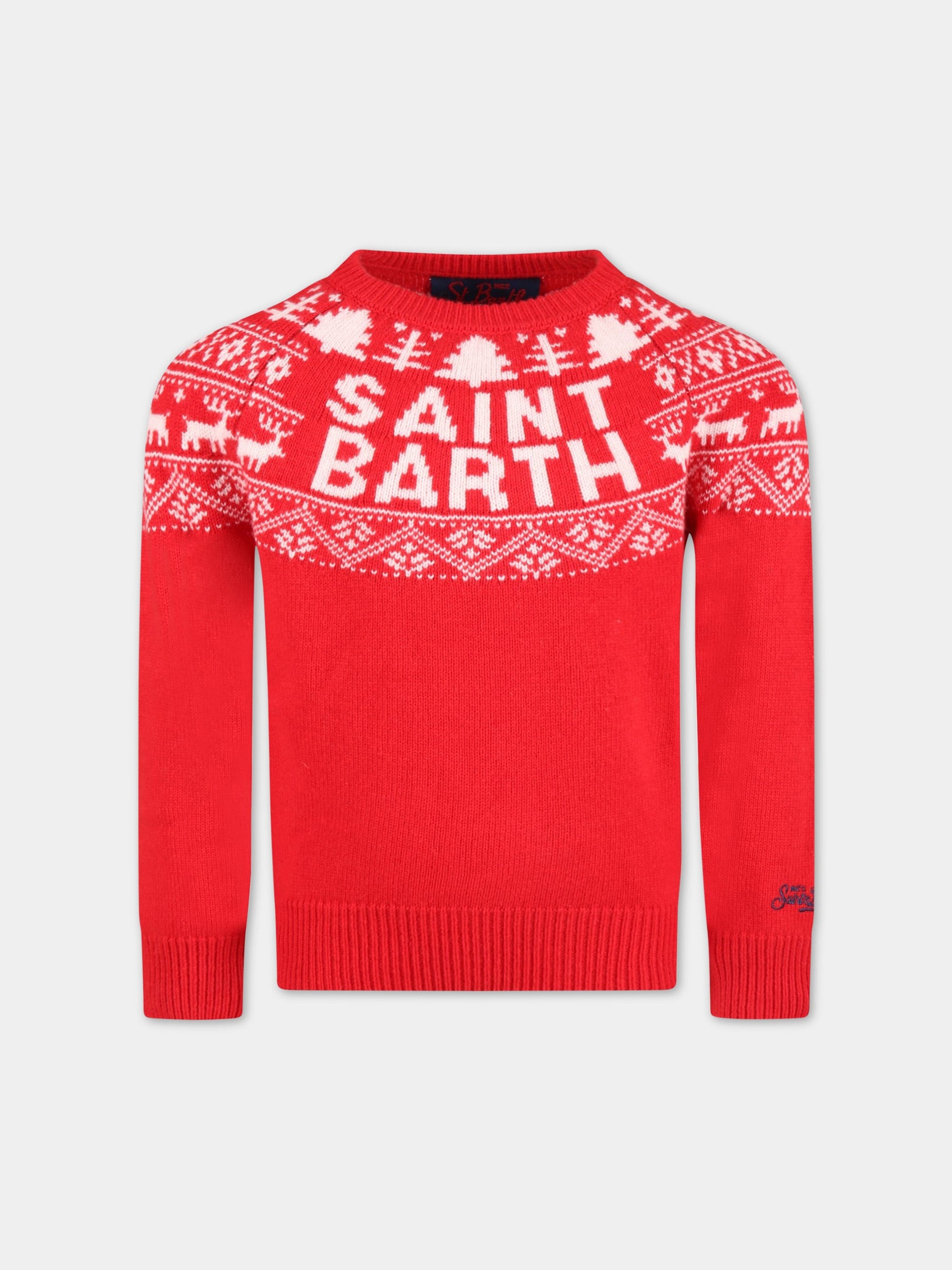 Maglione rosso per bambino con logo bianco,Mc2 Saint Barth,DOU0001 REDB41
