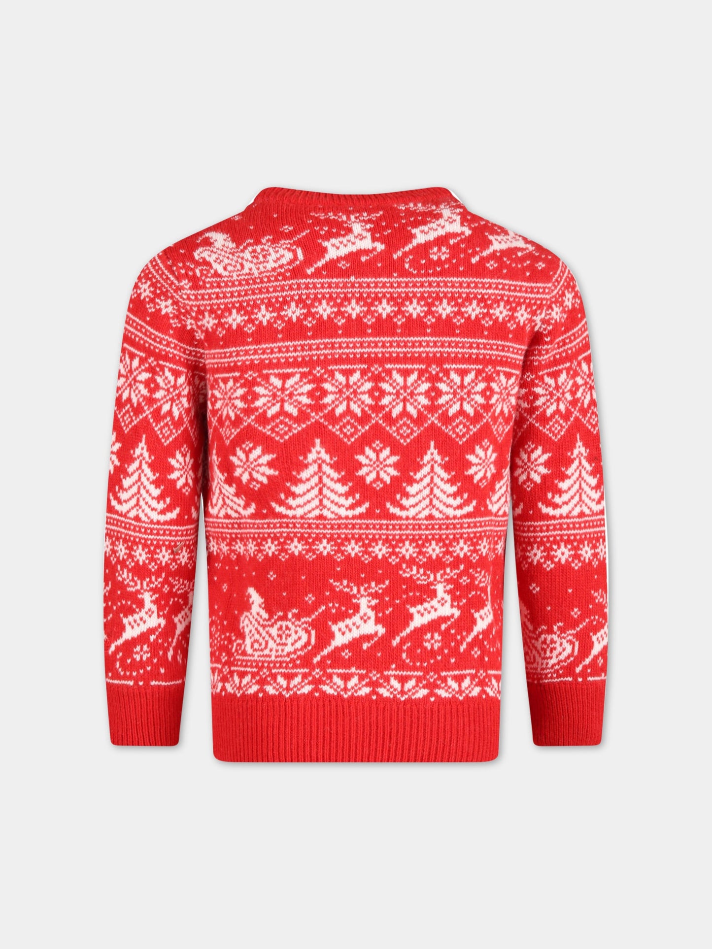 Maglione rosso per bambino con dettagli natalizi e logo,Mc2 Saint Barth,DOU0003 00903C