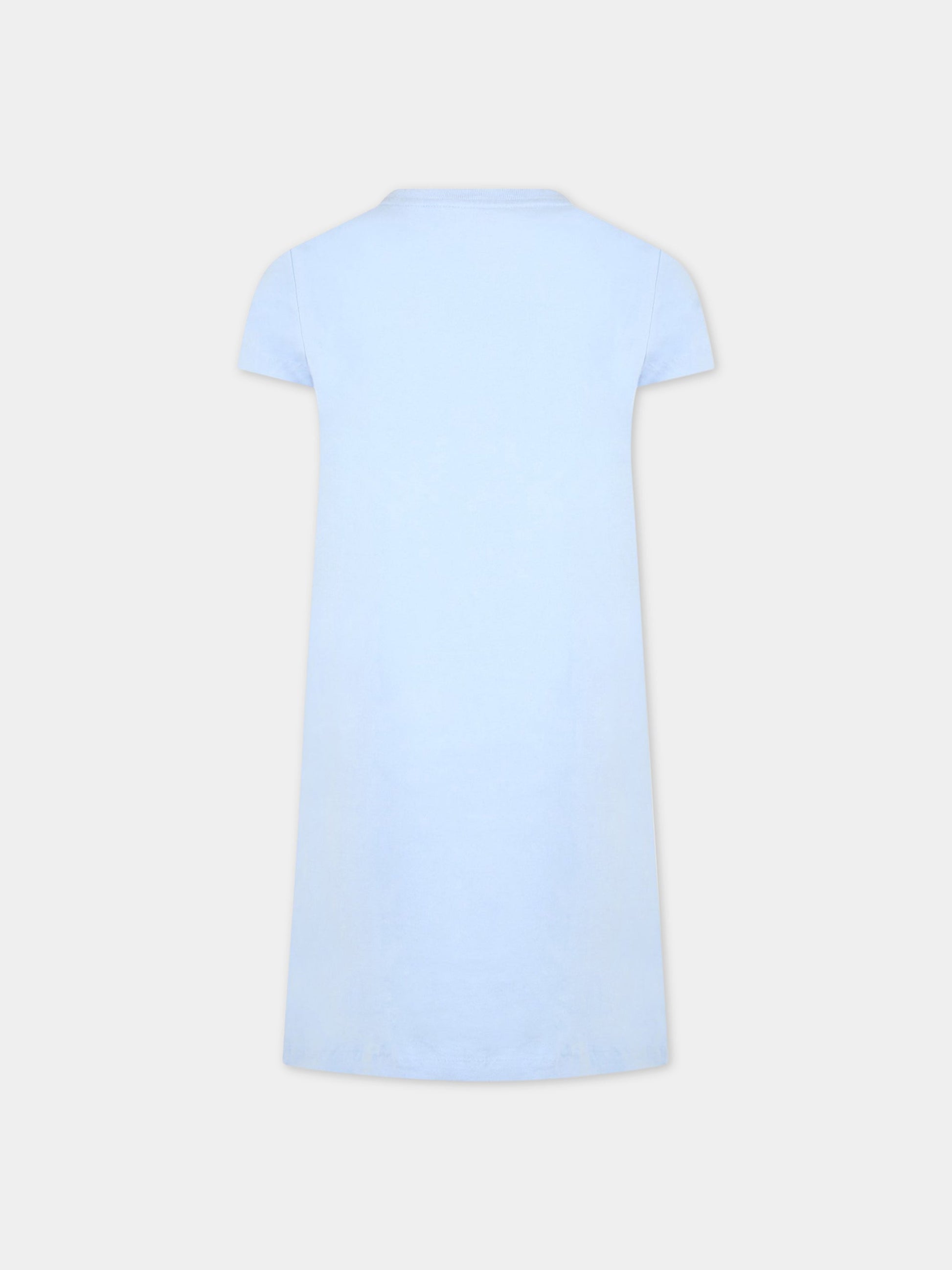 Vestito celeste per bambina con orso e logo nero,Ralph Lauren Kids,875410002