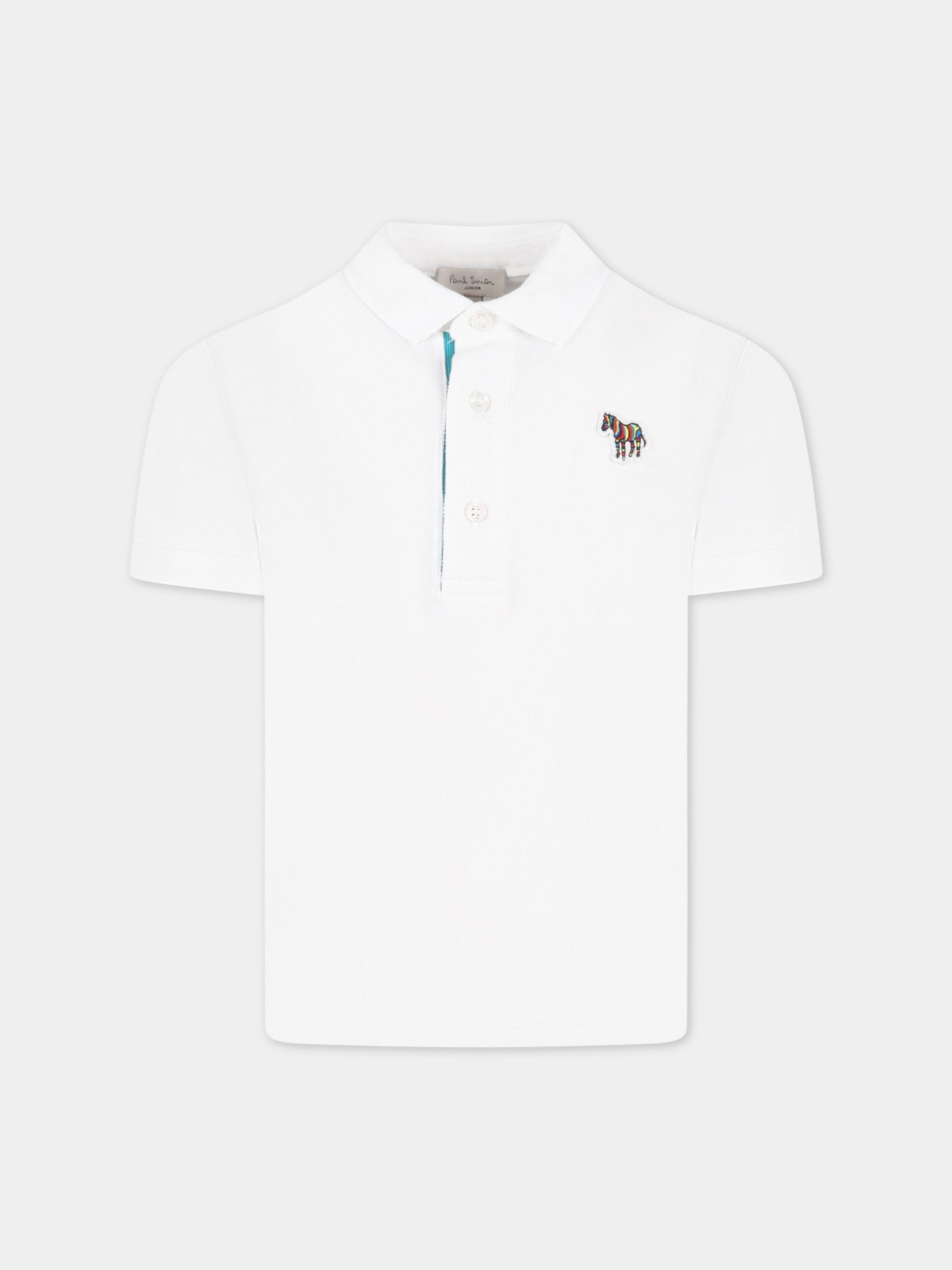 Polo bianca per bambino con patch,Paul Smith Junior,P25183 10P