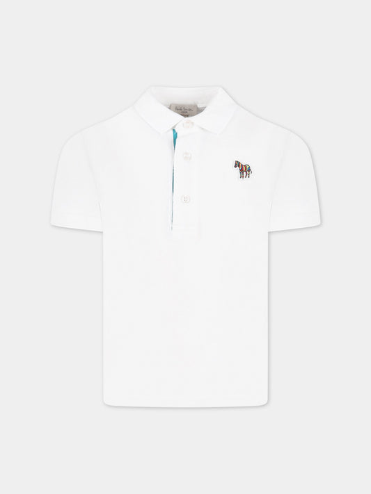 Polo bianca per bambino con patch,Paul Smith Junior,P25183 10P