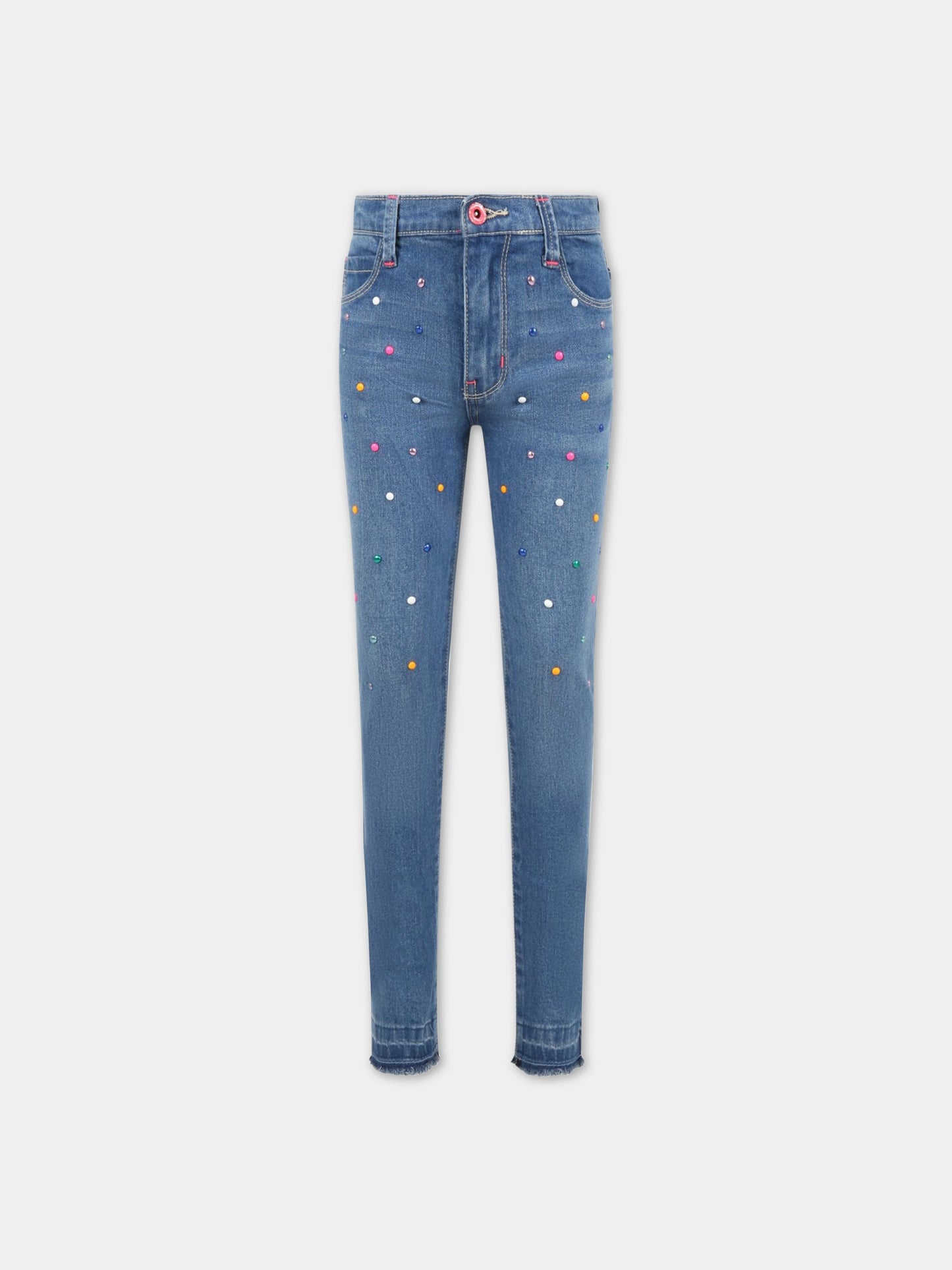 Jeans celesti per bambina con strass e logo,Billieblush,U14499 Z25