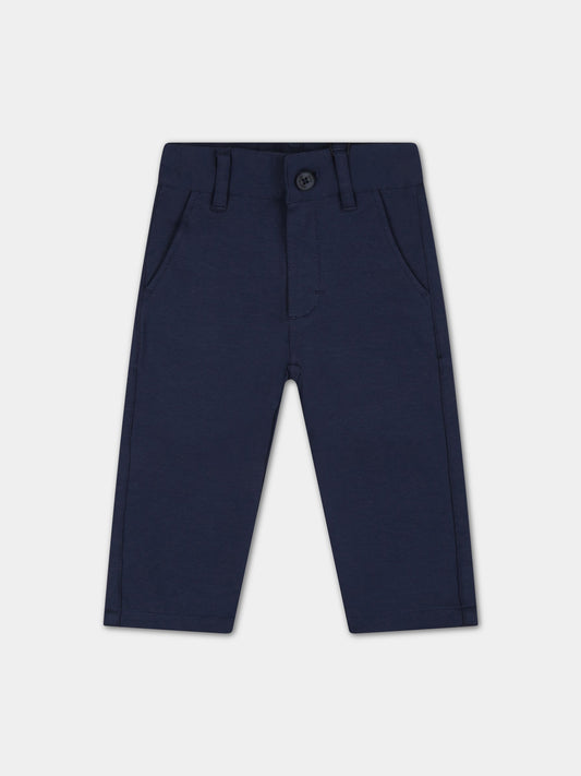 Pantaloni blu per neonato con patch logato,Hugo Boss,J04434 849