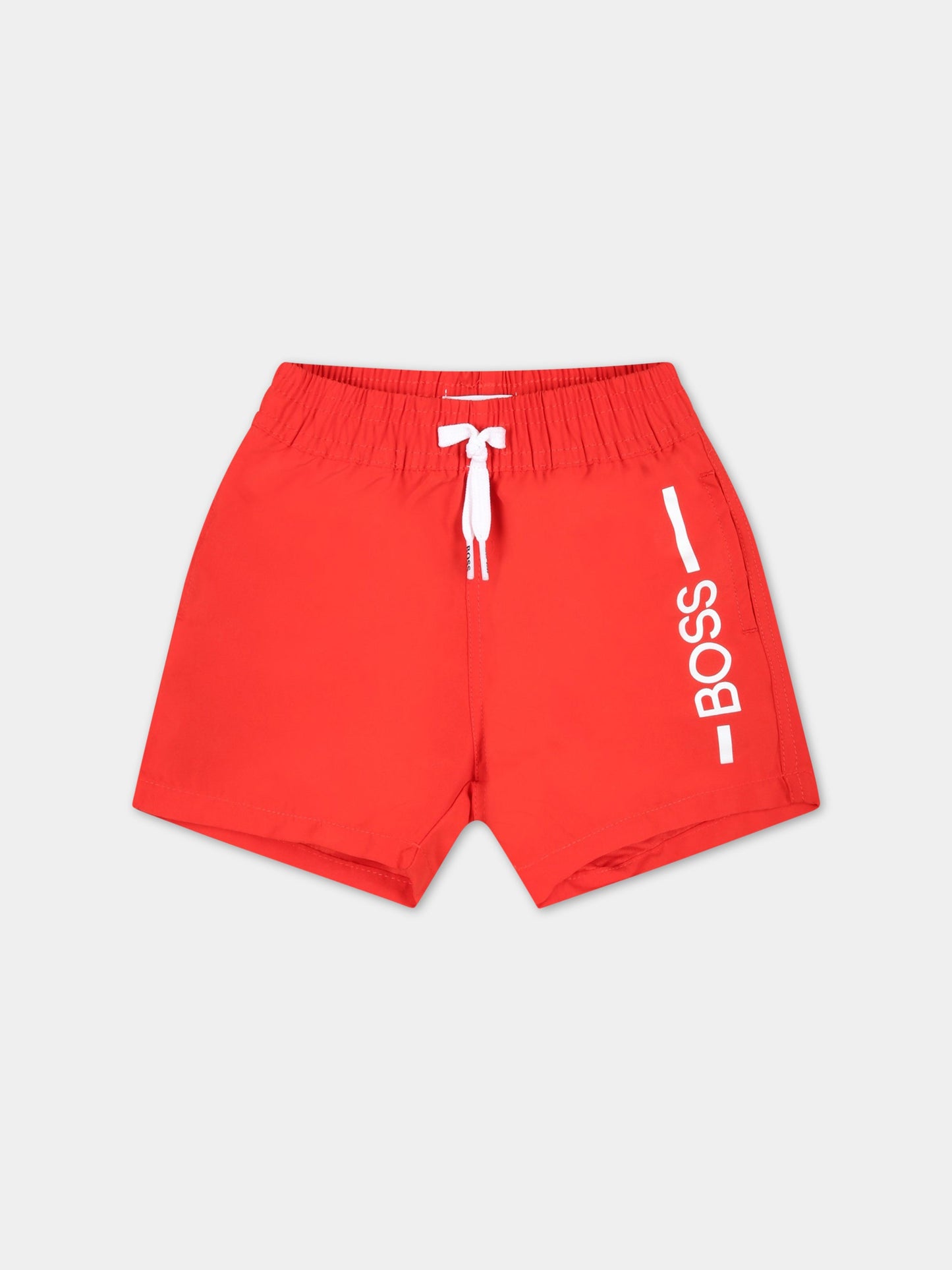 Boxer rossi mare per neonato con logo bianco,Hugo Boss,J04438 992