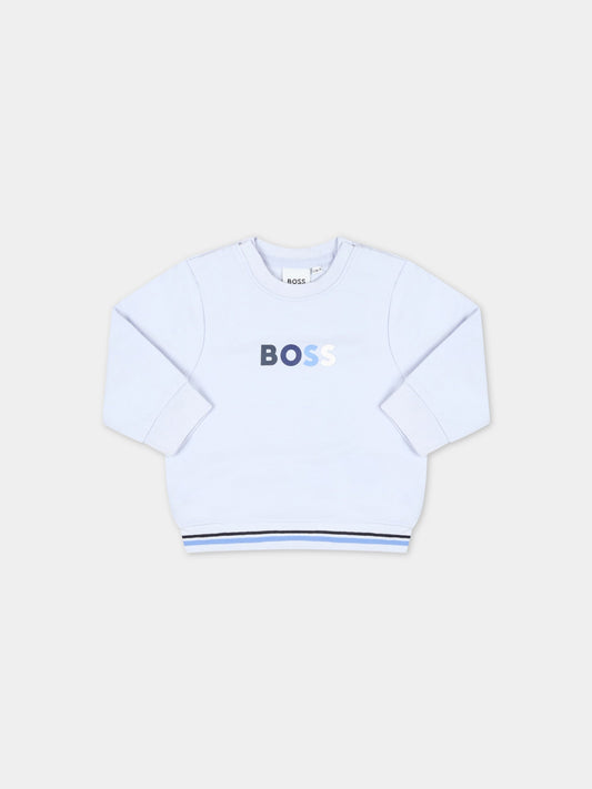 Felpa celeste per neonato con logo,Hugo Boss,J95332 849