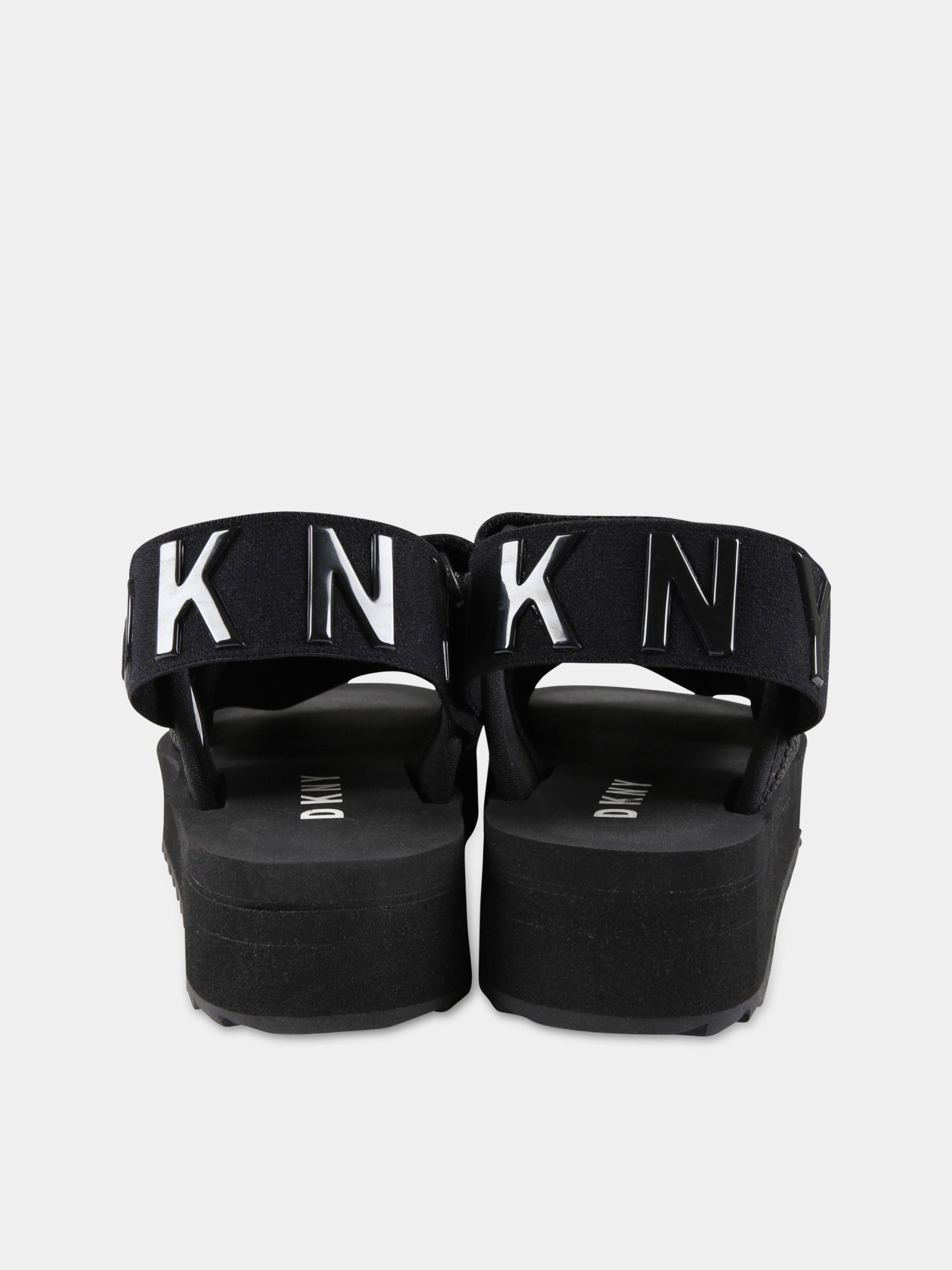 Sandali neri per bambina con logo bianco,Dkny,D39075 09B