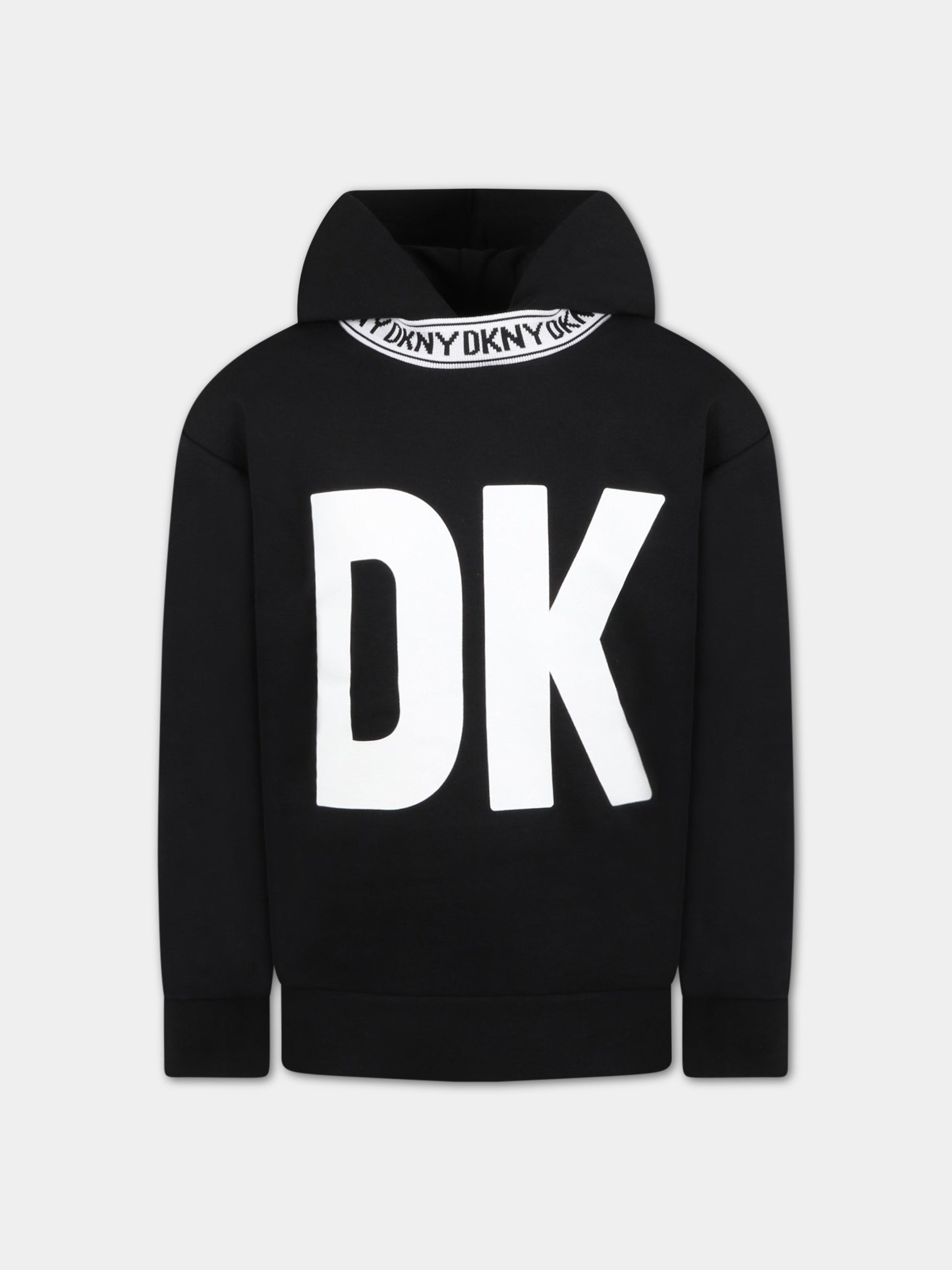 Felpa nera per bambina con logo bianco,Dkny,D25E03 09B
