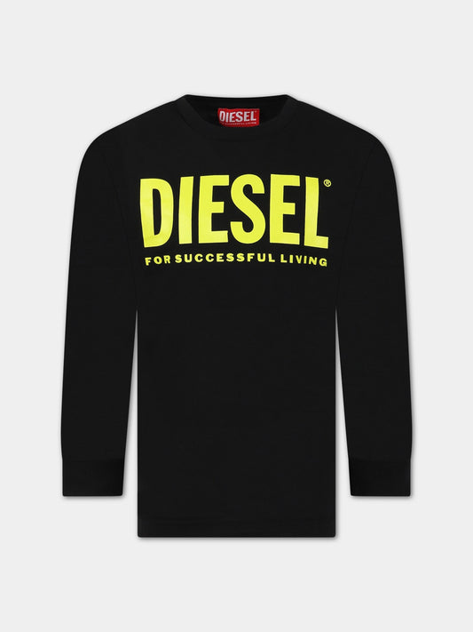 T-shirt nera per bambino con logo,Diesel,00J4Y0 00YI9 K90AA