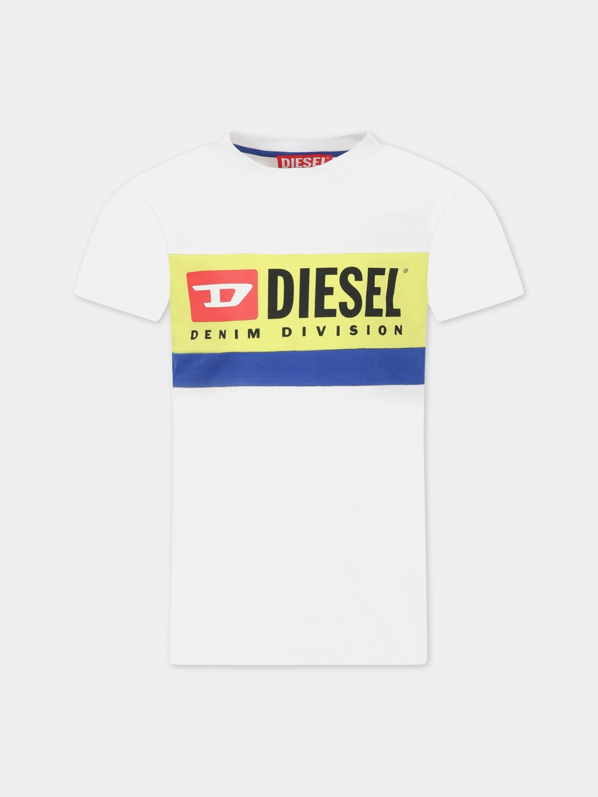 T-shirt bianca per bambino con logo,Diesel,J01038 00YI9 K100