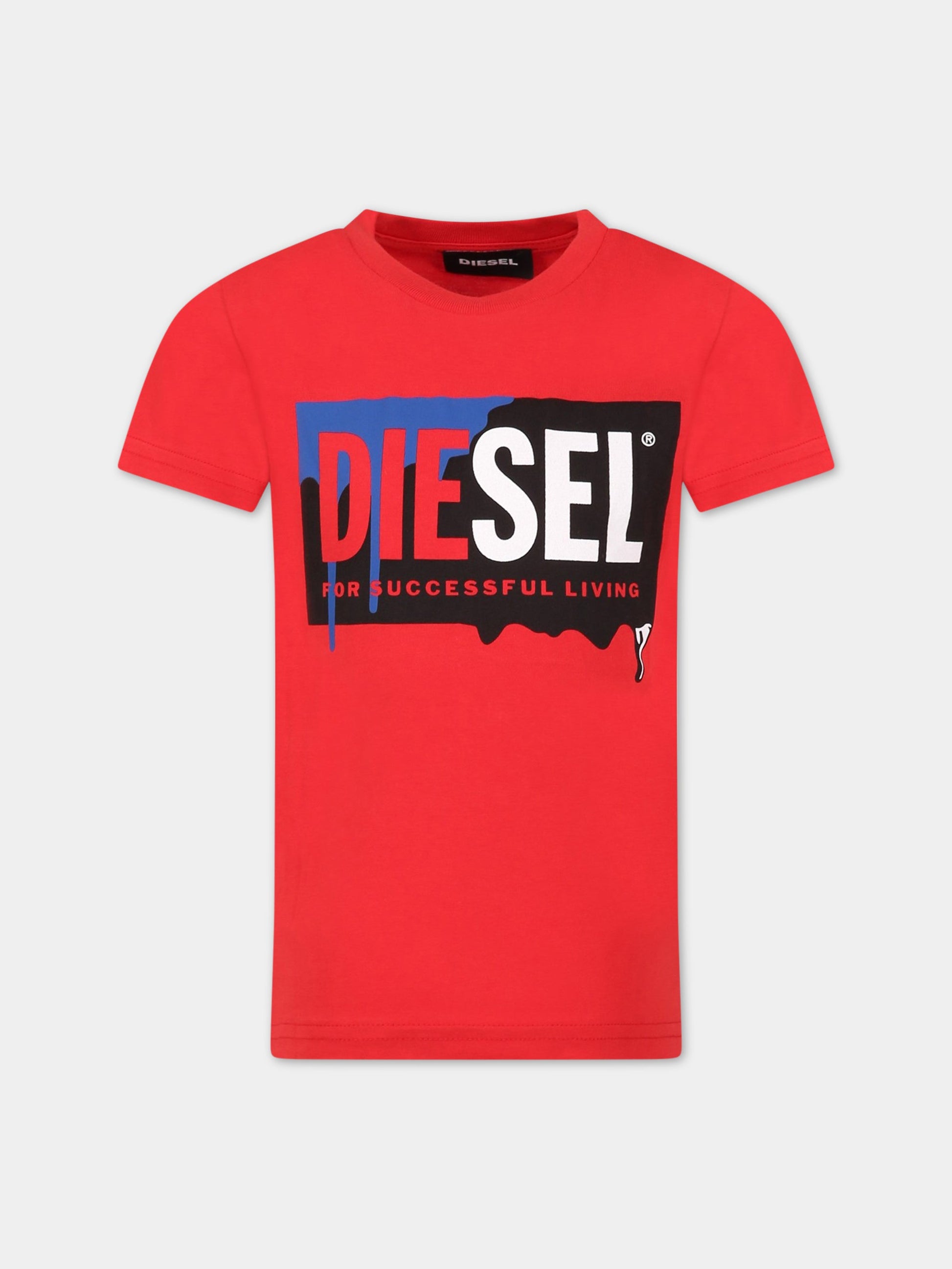 T-shirt rossa per bambino con logo,Diesel,00J573 00YI9 K457