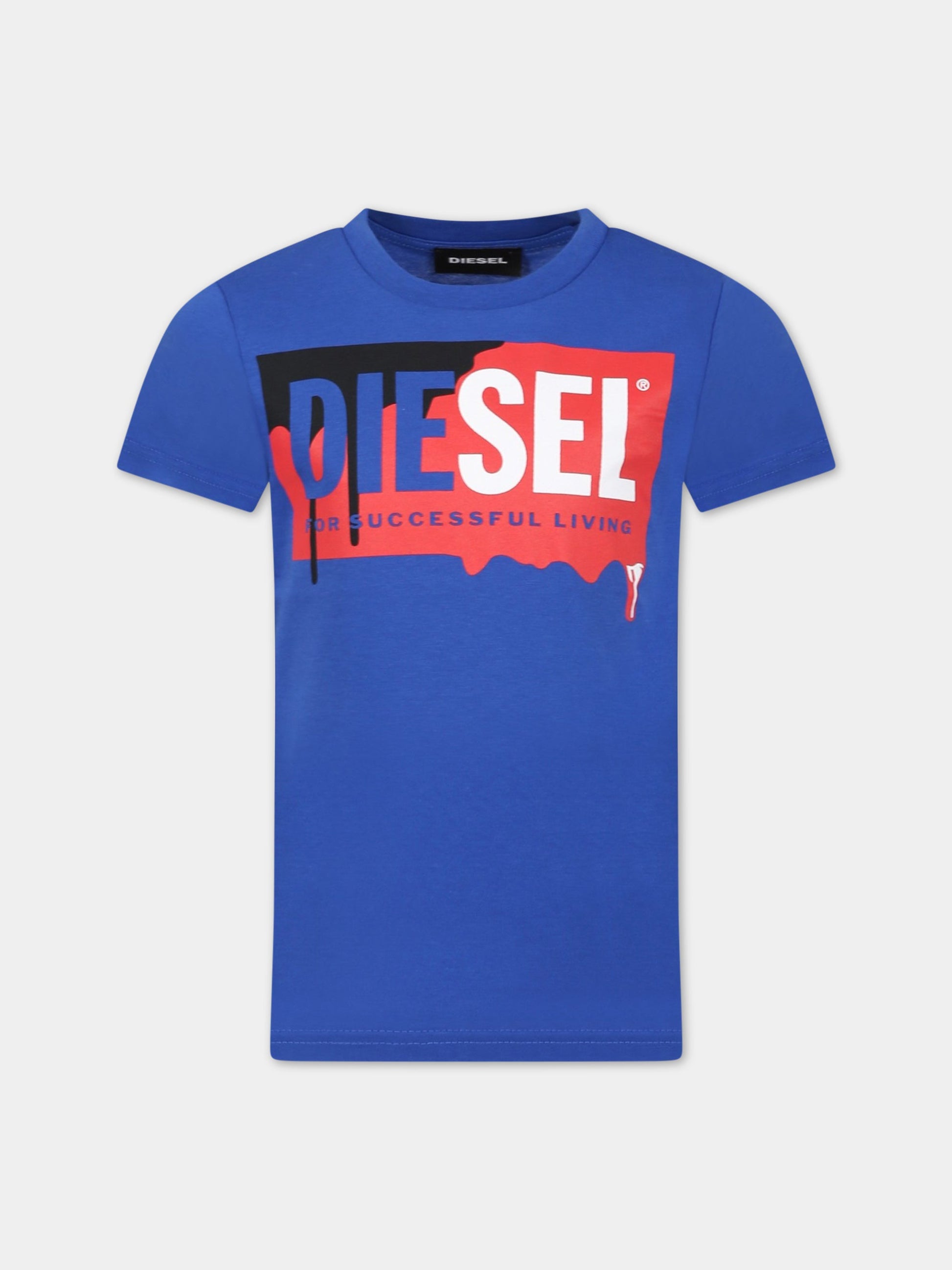 T-shirt blu per bambino con logo,Diesel,00J573 00YI9 K89G