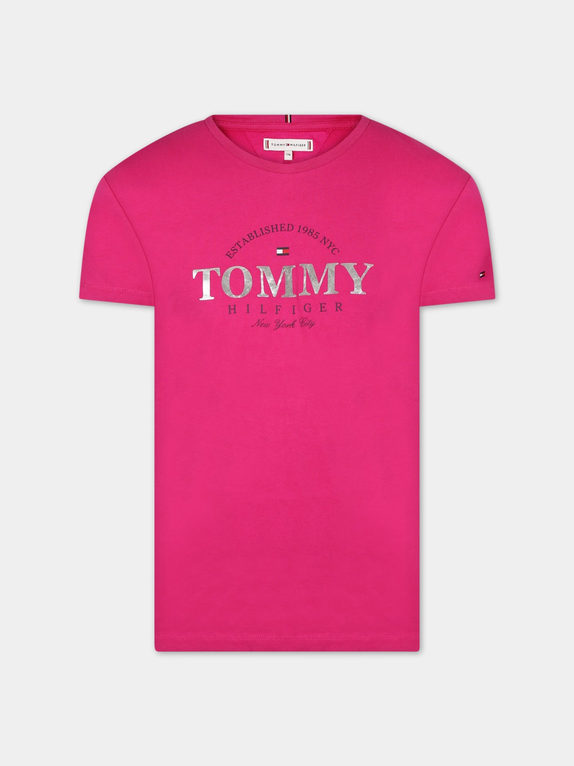 T-shirt fucsia per bambina con logo,Tommy  Hilfiger Junior,KG0KG06939T TZO
