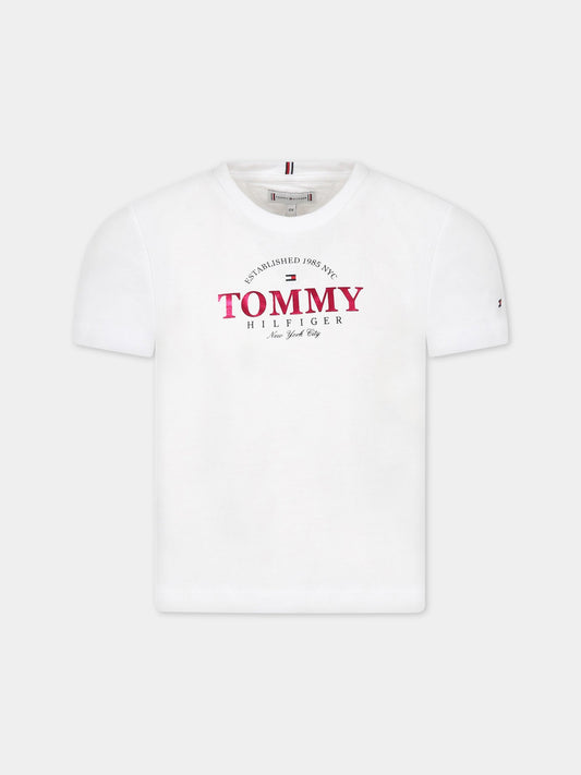 T-shirt bianca per bambina con logo,Tommy  Hilfiger Junior,KG0KG06939T YBR