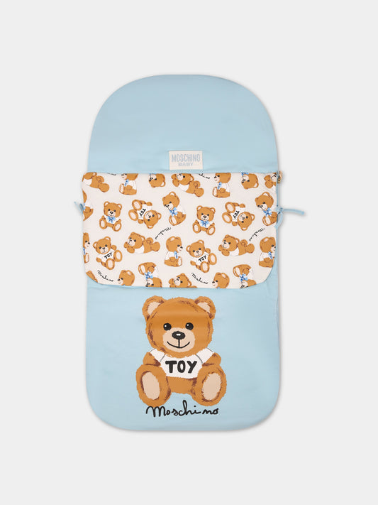 Sacco-nanna celeste per neonati con stampa Teddy Bear e logo,Moschino Kids,MME00F LCA40 40304