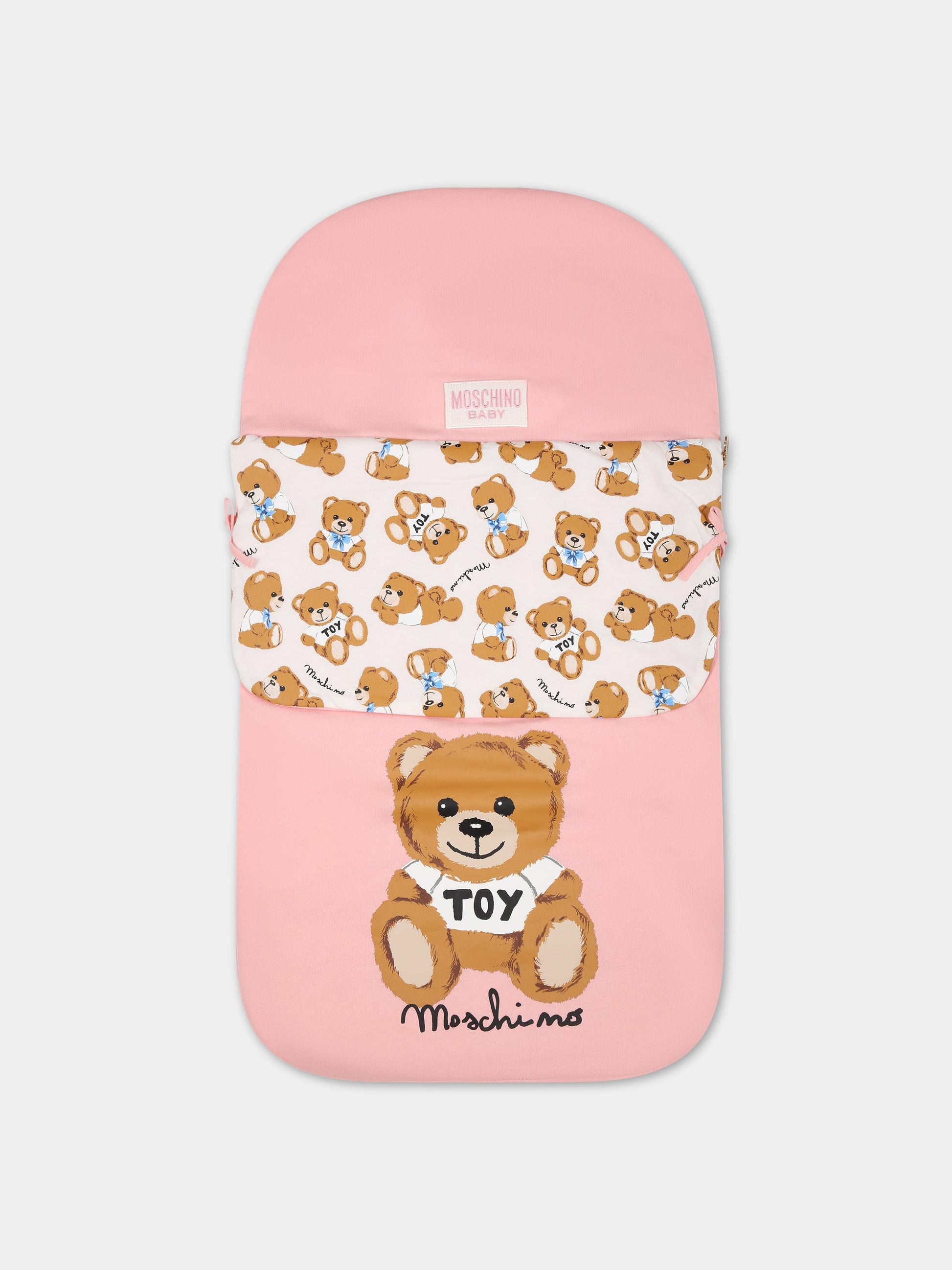 Sacco-nanna rosa per neonata con stampa Teddy Bear e logo,Moschino Kids,MME00F LCA40 50209