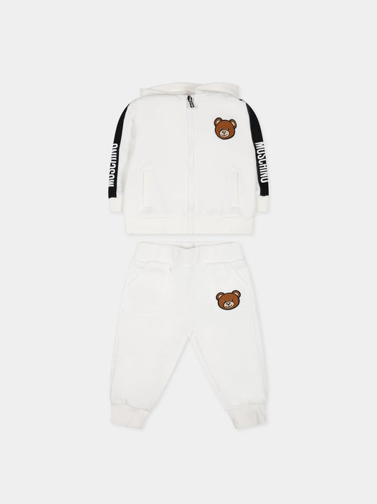 Completo bianco per neonato con Teddy Bear e logo,Moschino Kids,MUK03W LCA41 10063