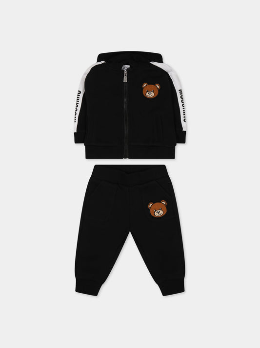 Completo nero per neonato con Teddy Bear e logo,Moschino Kids,MUK03W LCA41 60100