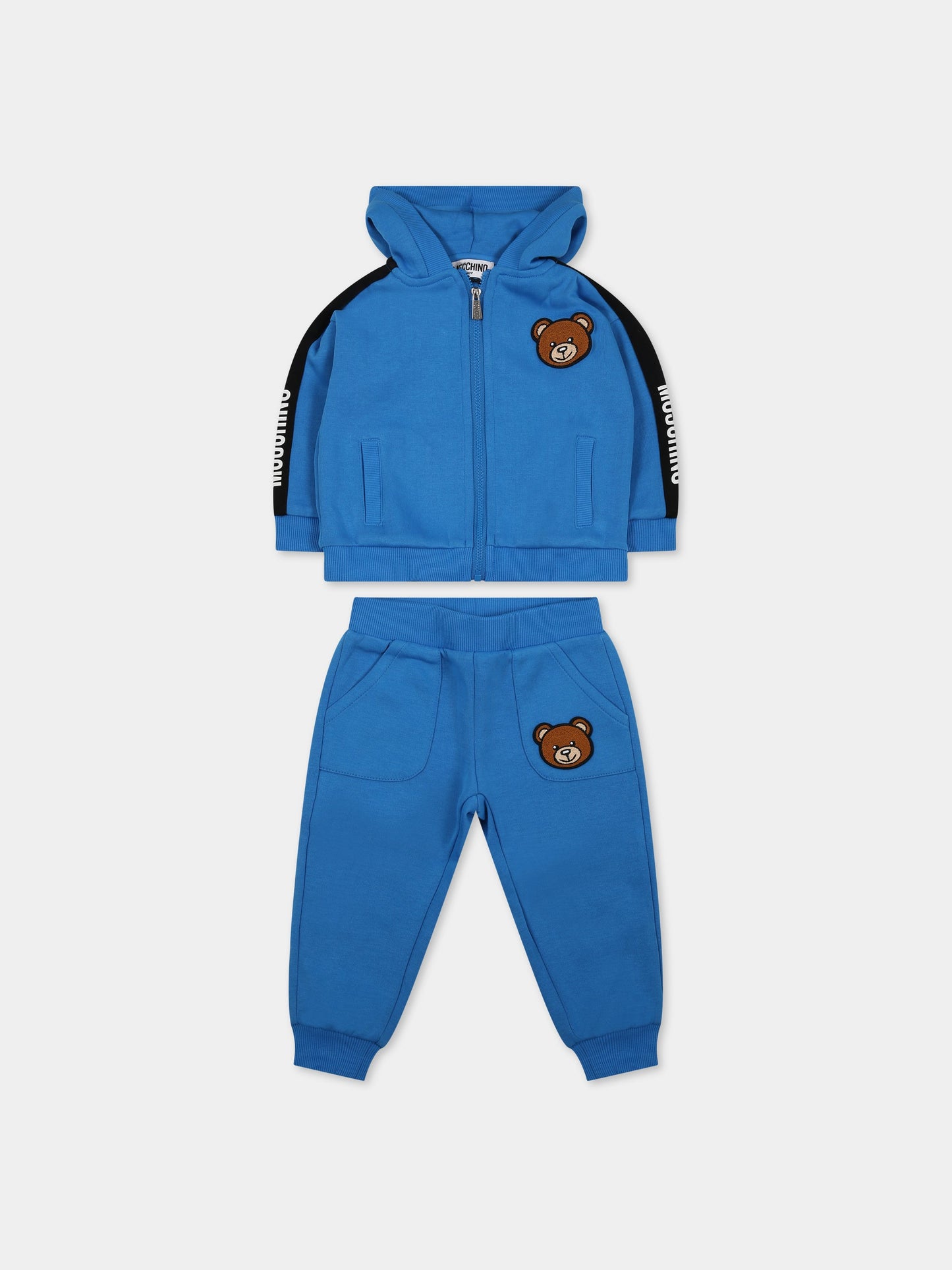 Completo blu per neonato con Teddy Bear e logo,Moschino Kids,MUK03W LCA41 40641