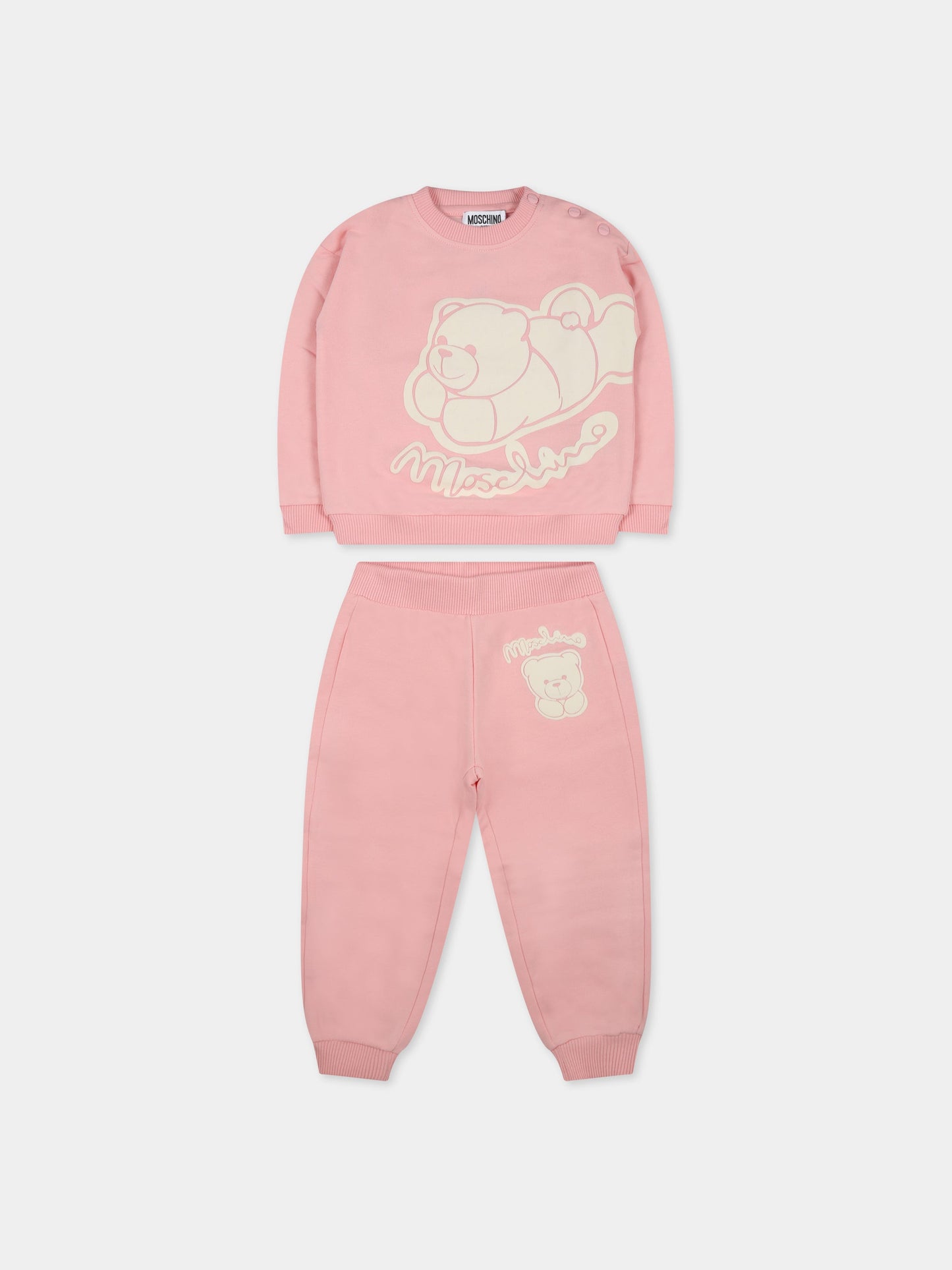 Completo rosa per neonata con Teddy Bear e logo,Moschino Kids,MUK03Q LDA14 50209