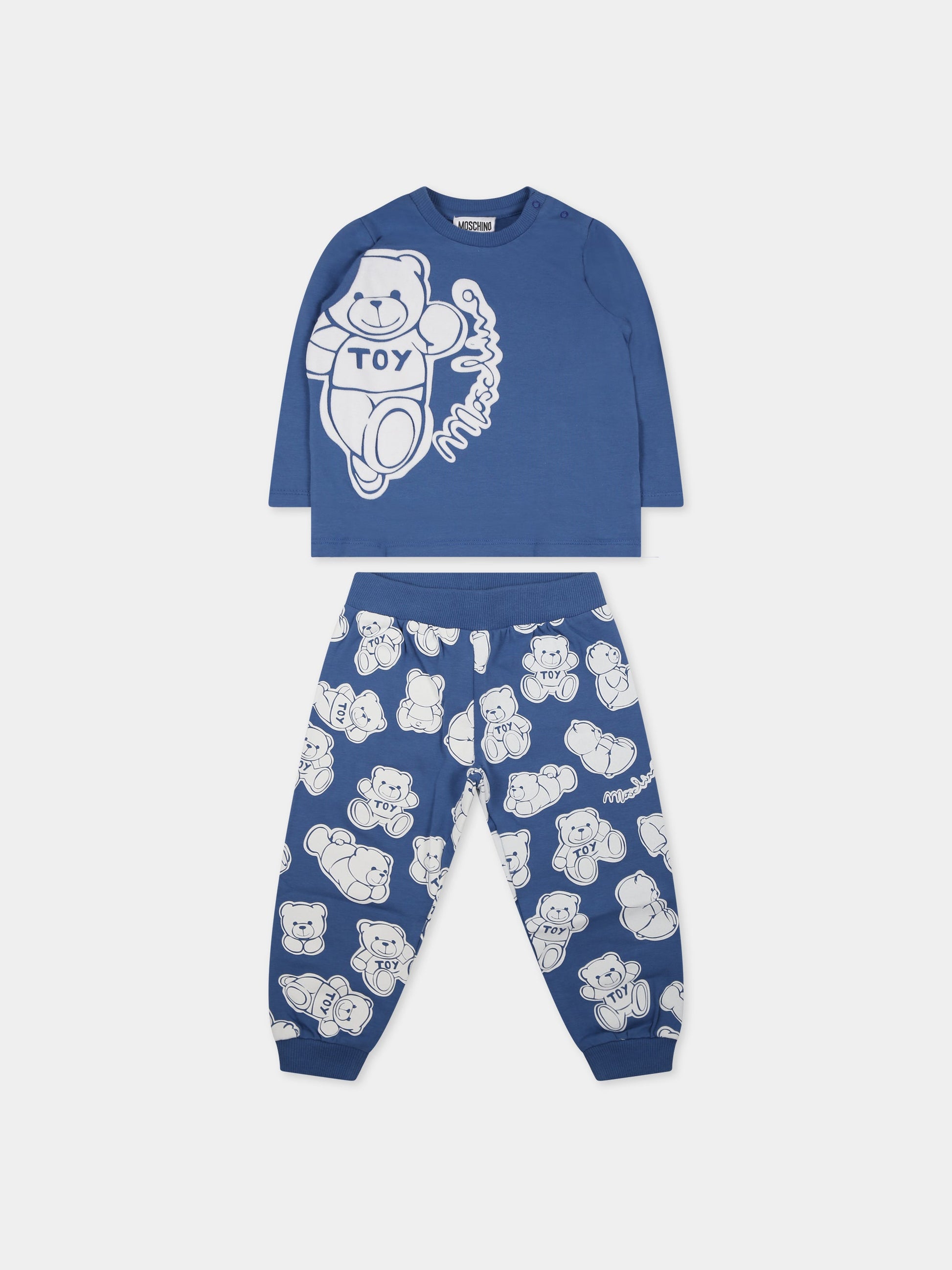 Completo blu per neonato con Teddy Bear e logo,Moschino Kids,MNK02S LBB0B 82573