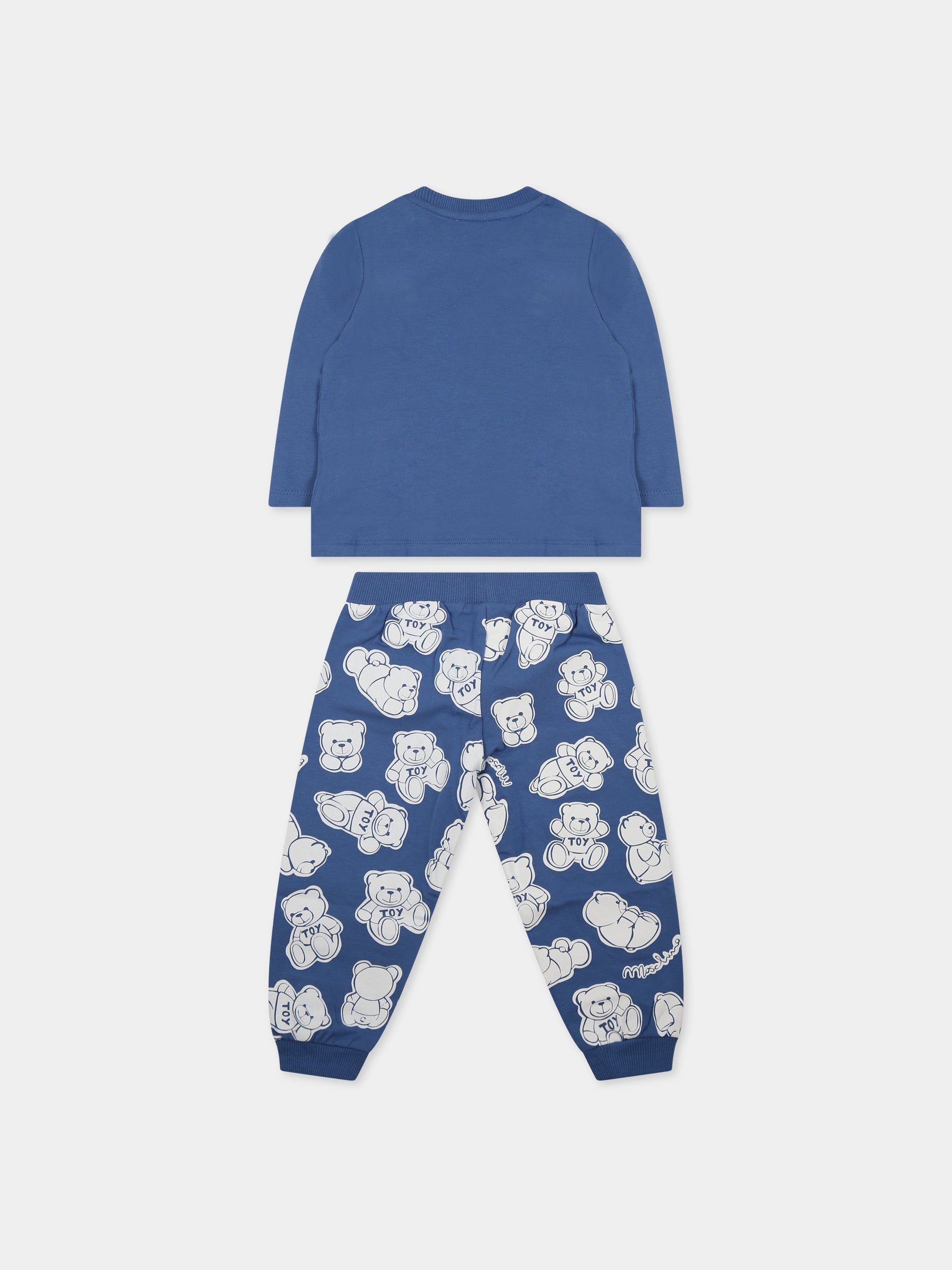 Completo blu per neonato con Teddy Bear e logo,Moschino Kids,MNK02S LBB0B 82573