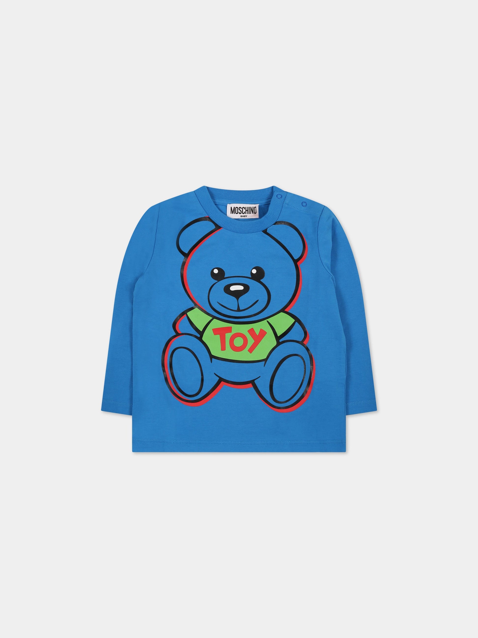 T-shirt blu per neonato con Teddy Bear e logo,Moschino Kids,MUO00E LBA19 40641